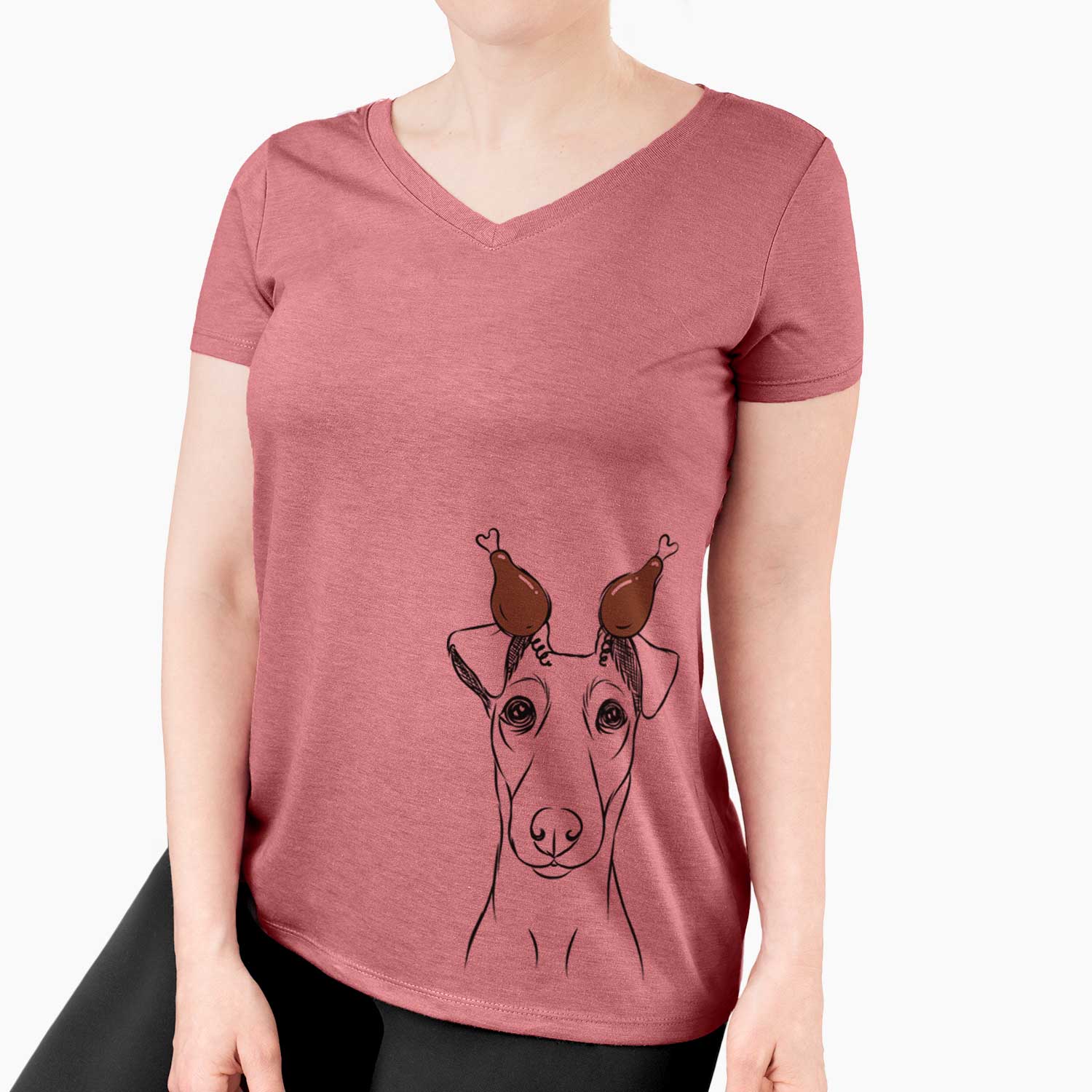 Thanksgiving Tanner the Fox Terrier - Women's V-neck Shirt
