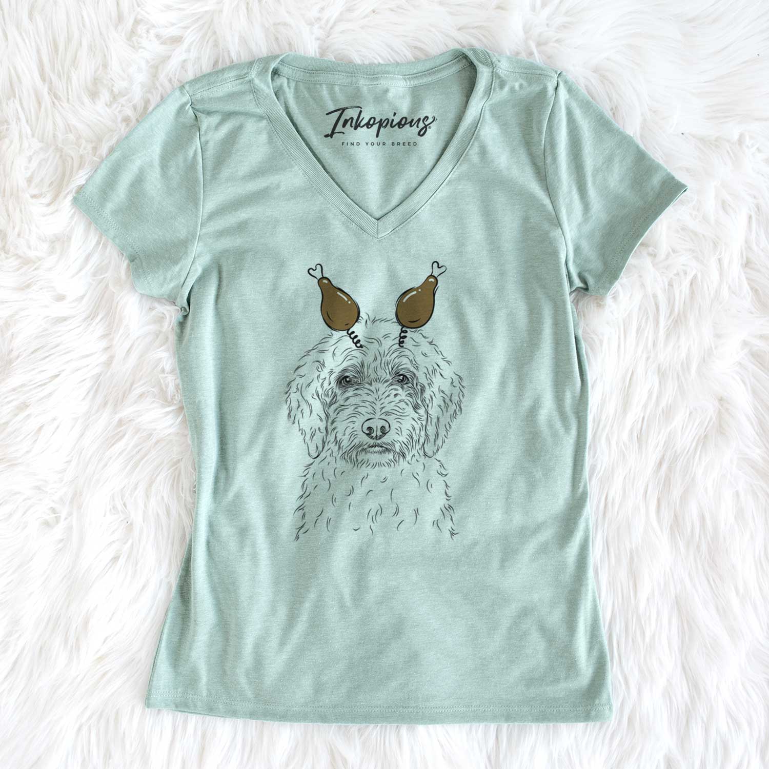 Thanksgiving Teddy the Labradoodle - Women's V-neck Shirt