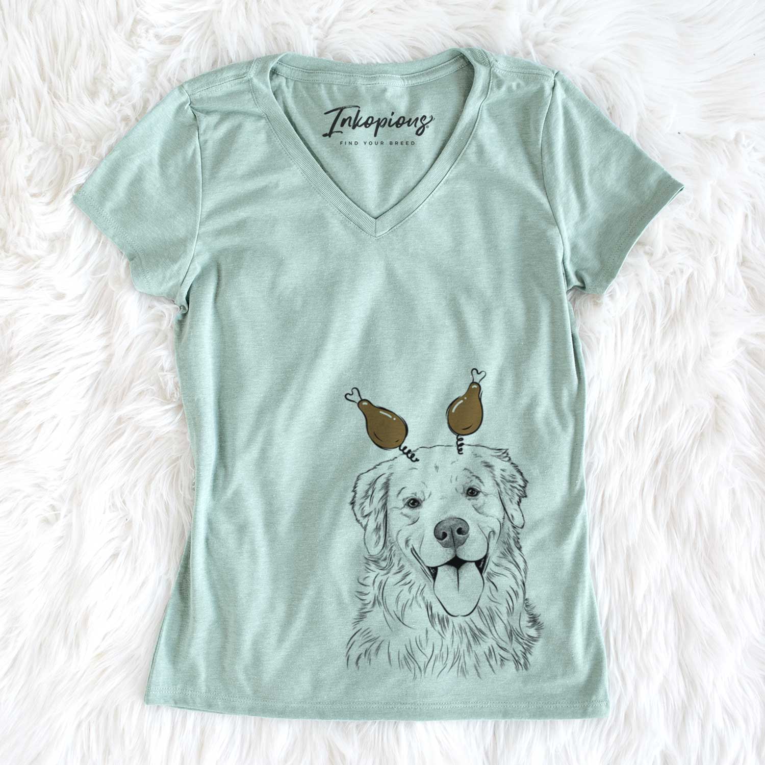 Thanksgiving Ticket the Golden Retriever - Women's V-neck Shirt