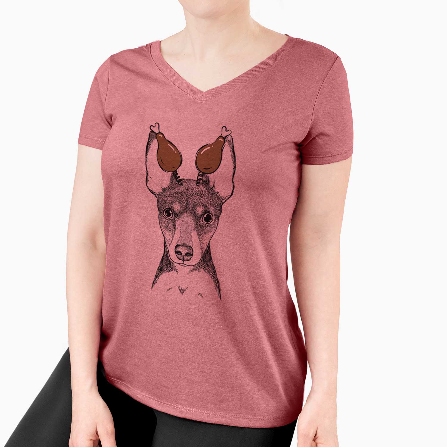 Thanksgiving Tiny the Toy Fox Terrier - Women's V-neck Shirt