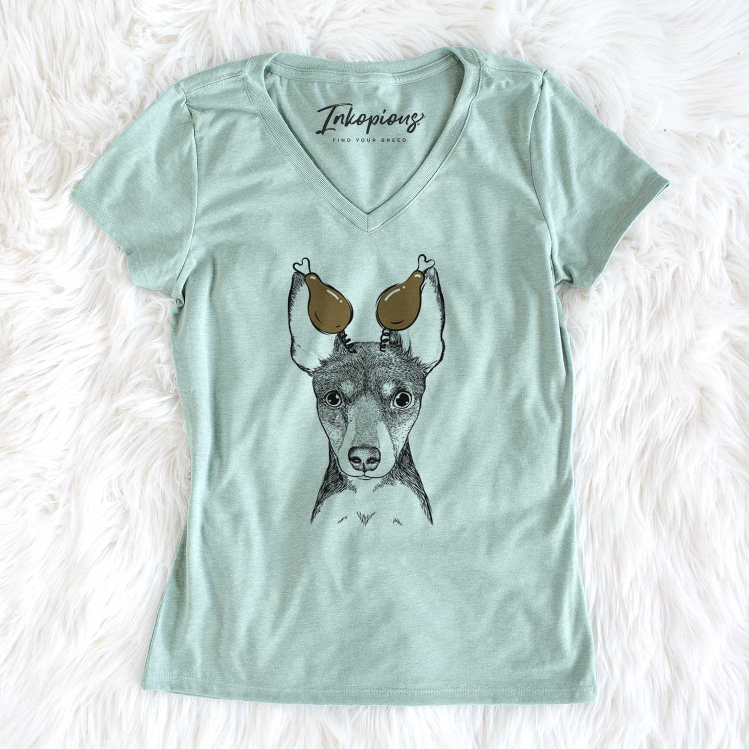 Thanksgiving Tiny the Toy Fox Terrier - Women's V-neck Shirt