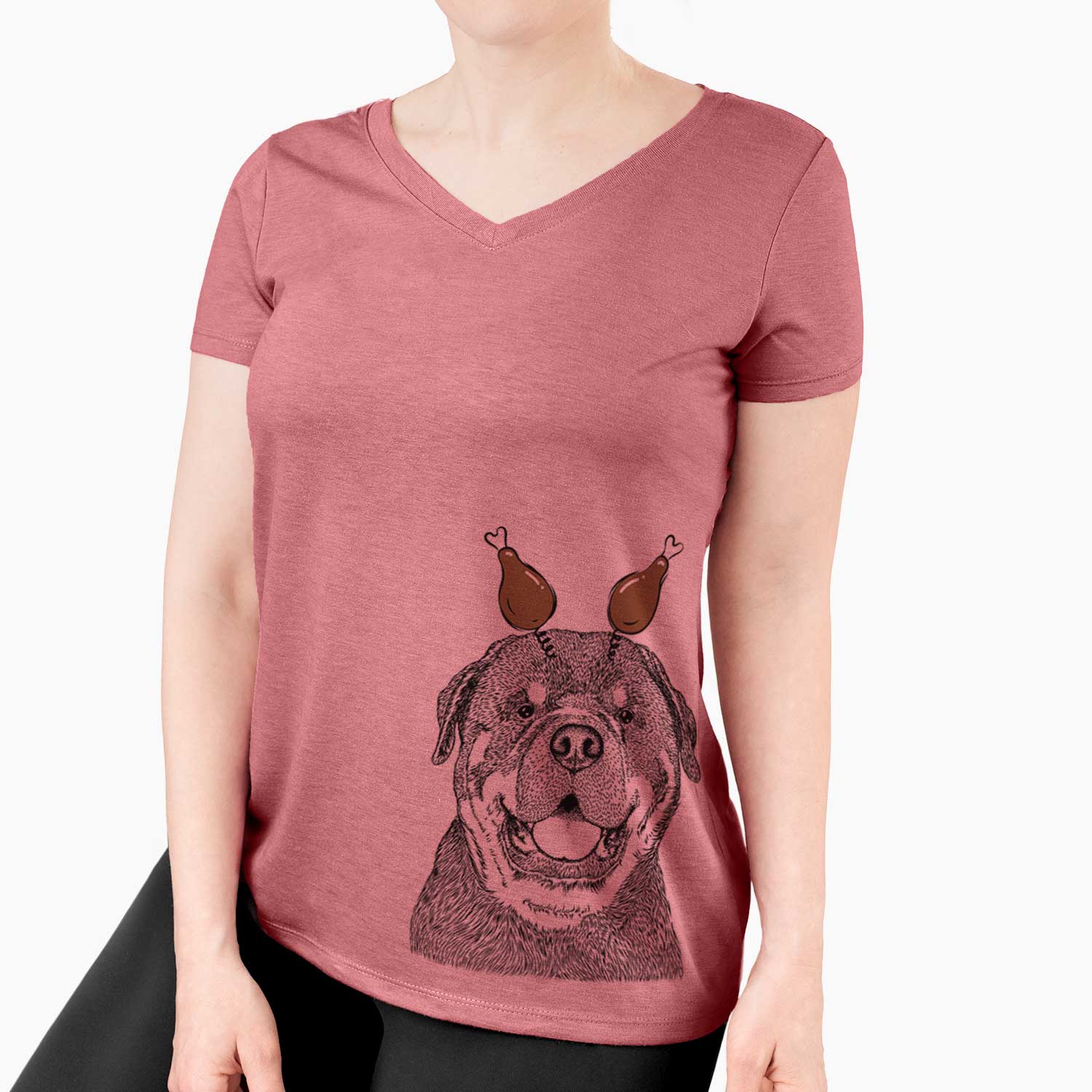 Thanksgiving Titan the Rottweiler - Women's V-neck Shirt