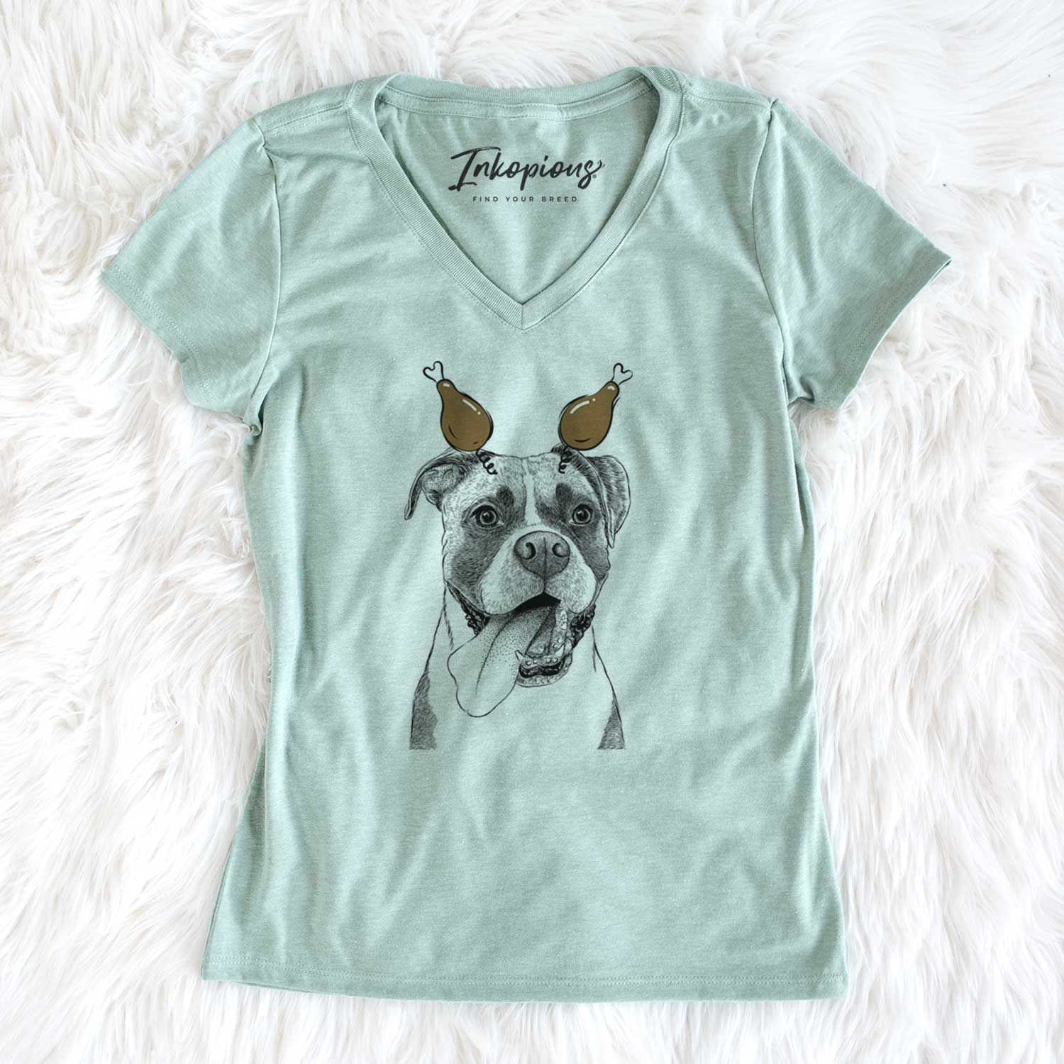 Thanksgiving Tuckeroo the Boxer - Women's V-neck Shirt