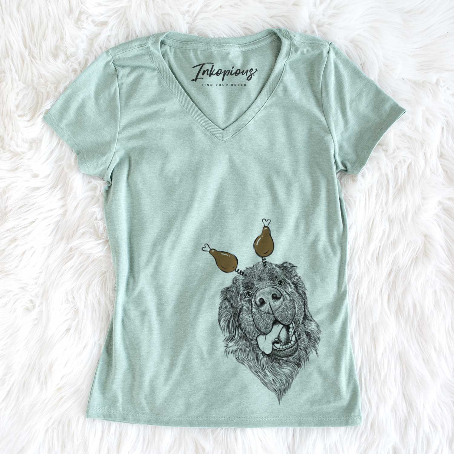 Thanksgiving Tuna the Newfoundland - Women's V-neck Shirt