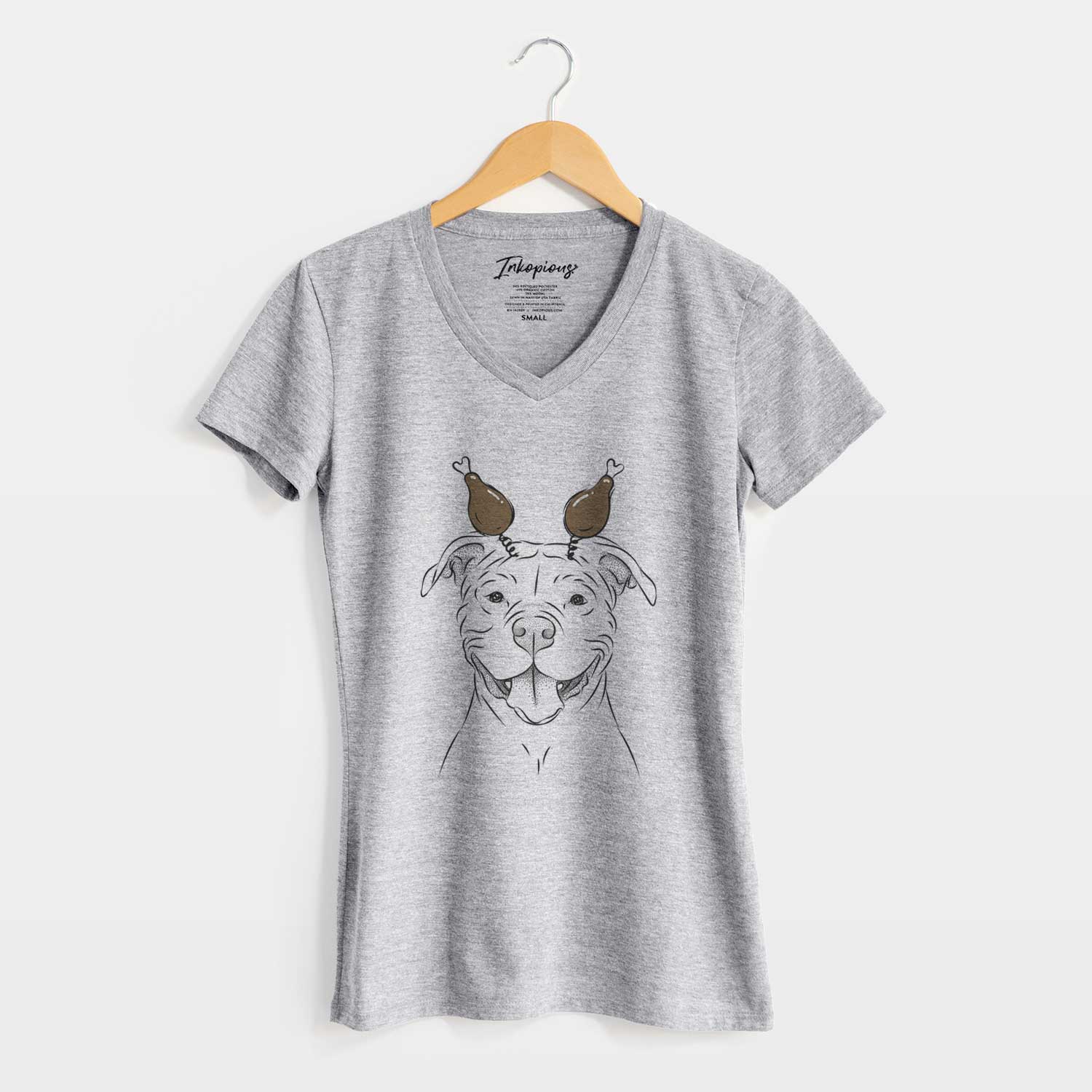 Thanksgiving Tyson the American Bulldog - Women's V-neck Shirt