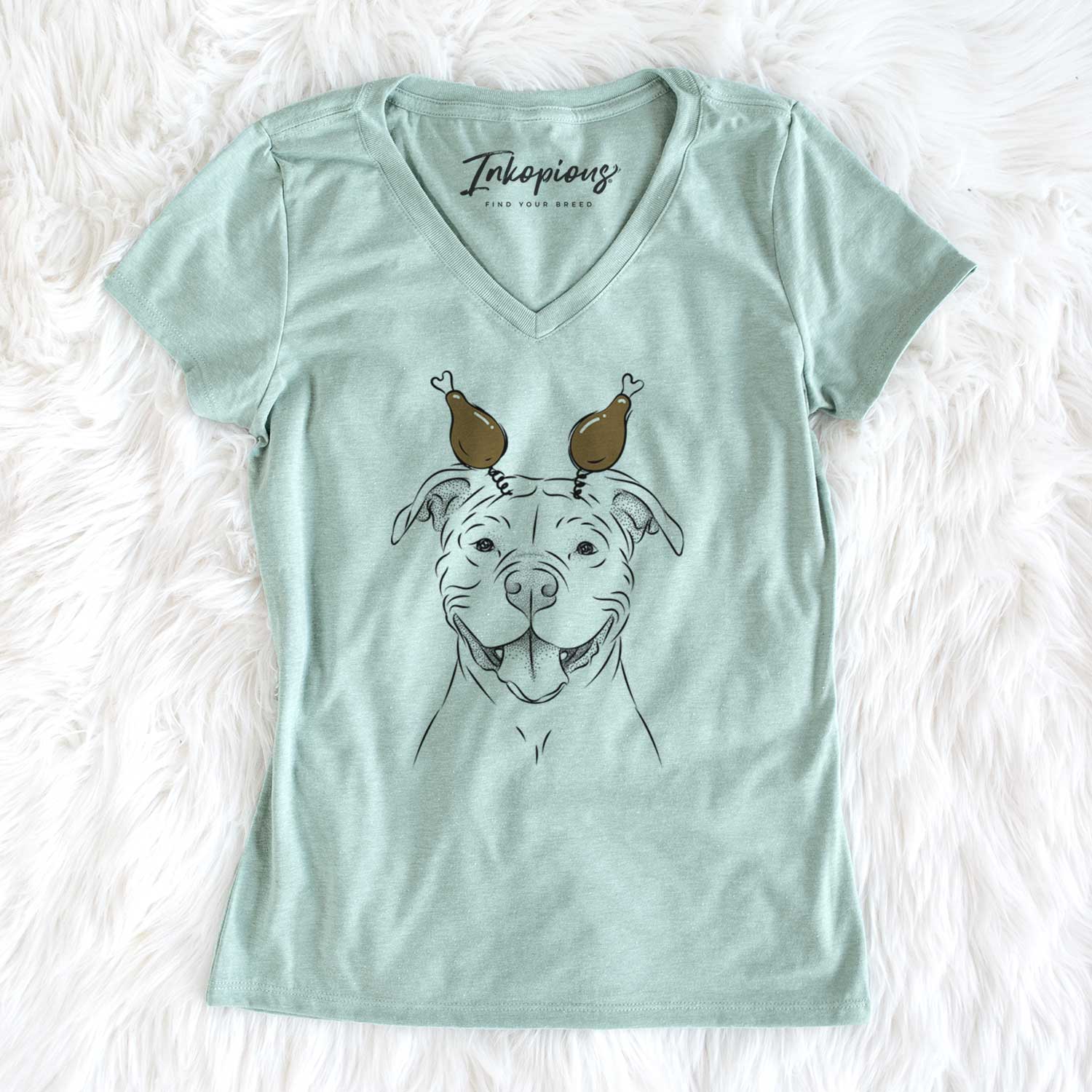 Thanksgiving Tyson the American Bulldog - Women's V-neck Shirt