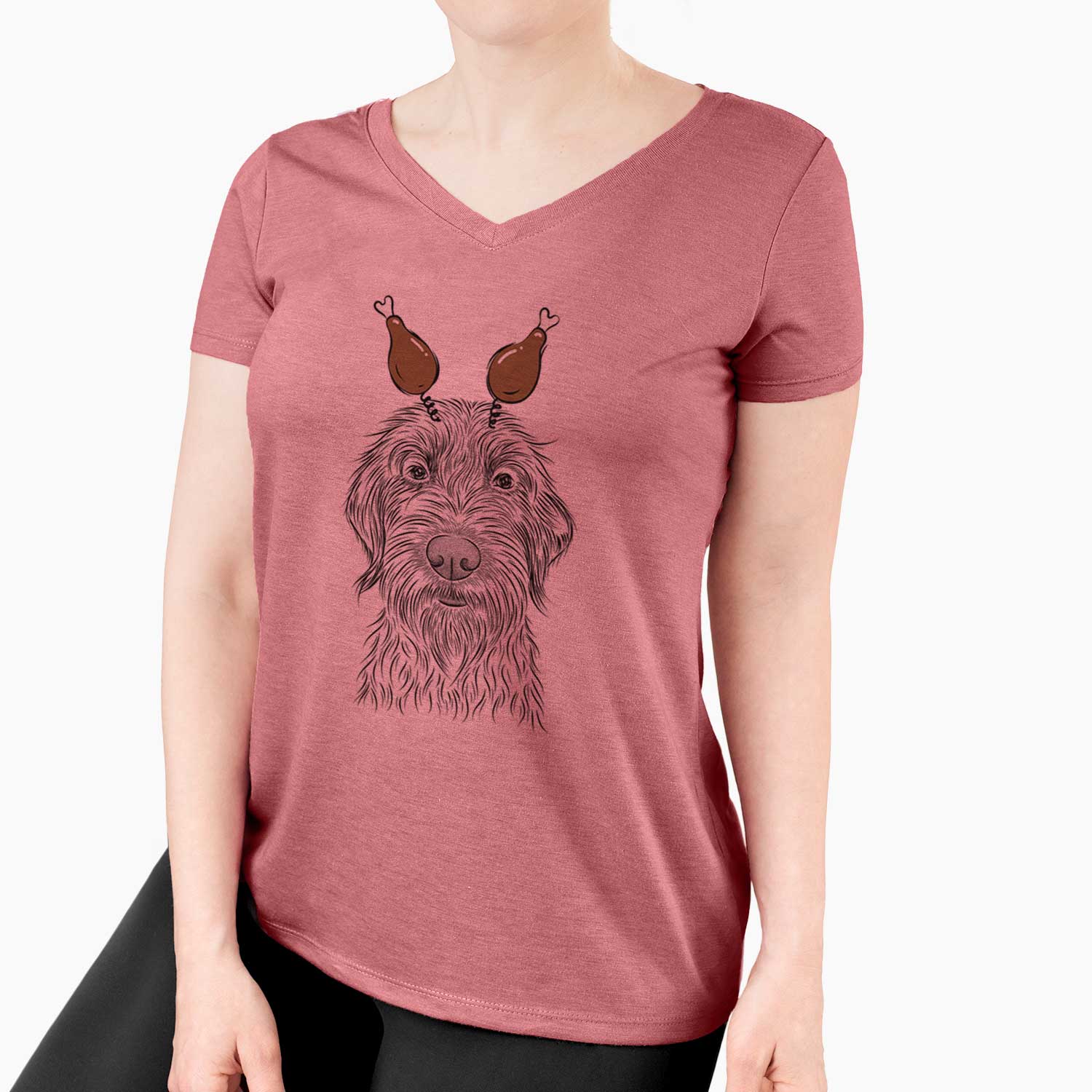 Thanksgiving Wilkins the Wirehaired Pointing Griffon - Women's V-neck Shirt
