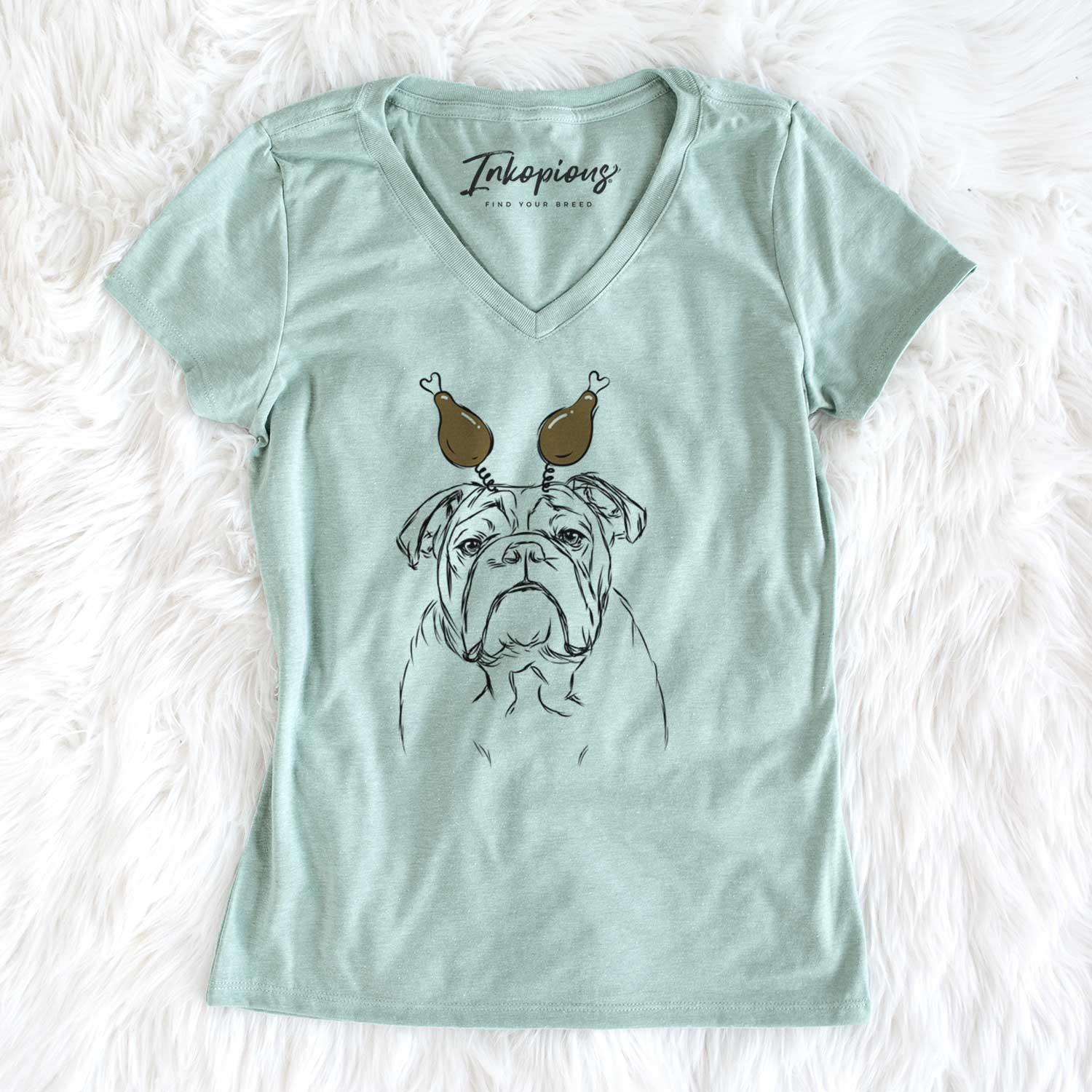 Thanksgiving Winston the English Bulldog - Women's V-neck Shirt