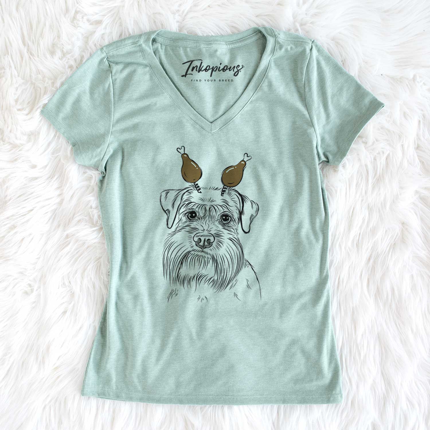 Thanksgiving Wrigley the Schnauzer - Women's V-neck Shirt