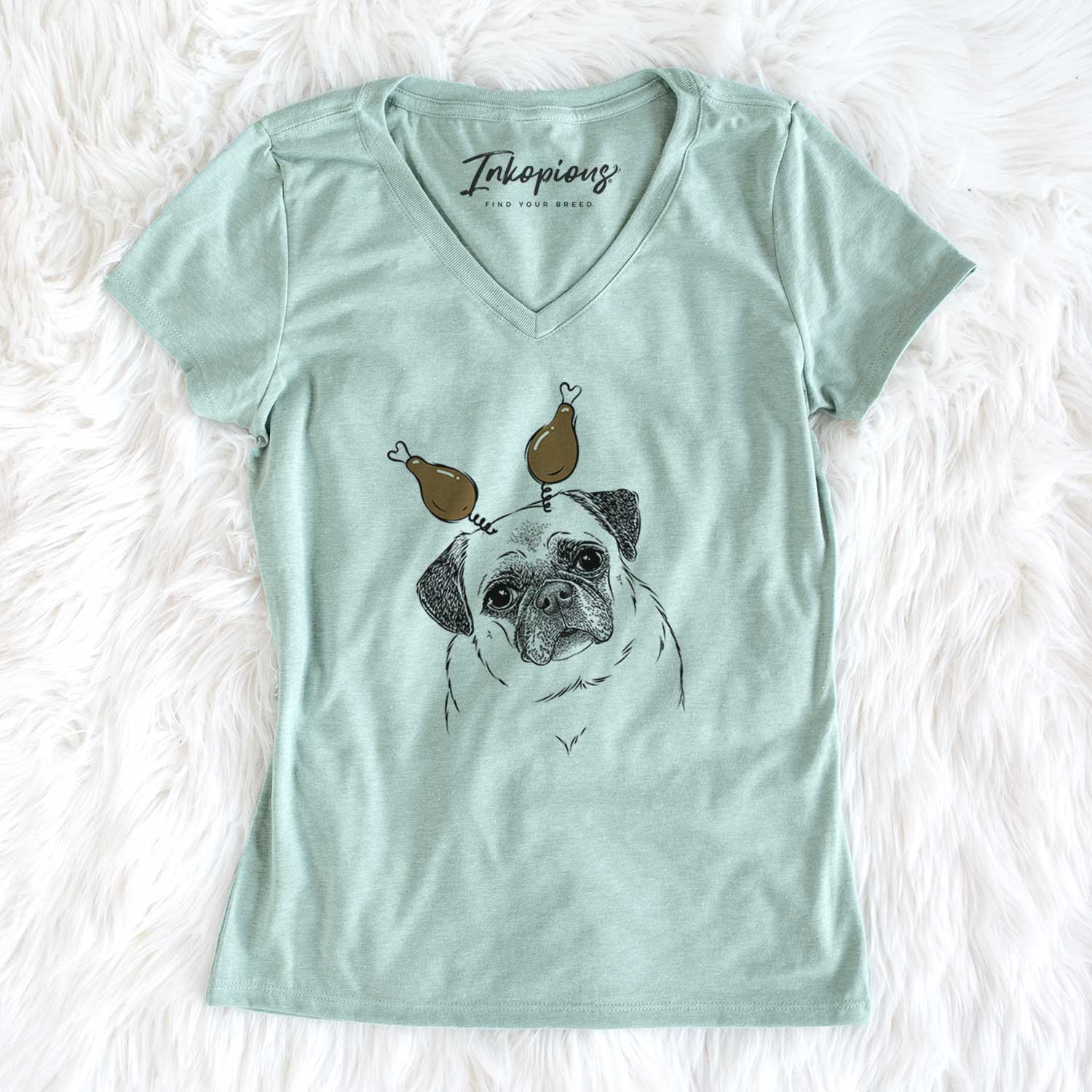 Thanksgiving Zoey the Pug - Women's V-neck Shirt