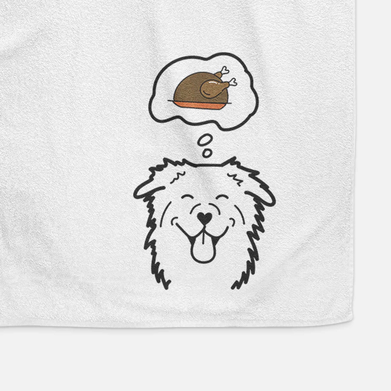 Minimalist line drawing of an Australian Shepherd with a little turkey on a decorative hand towel