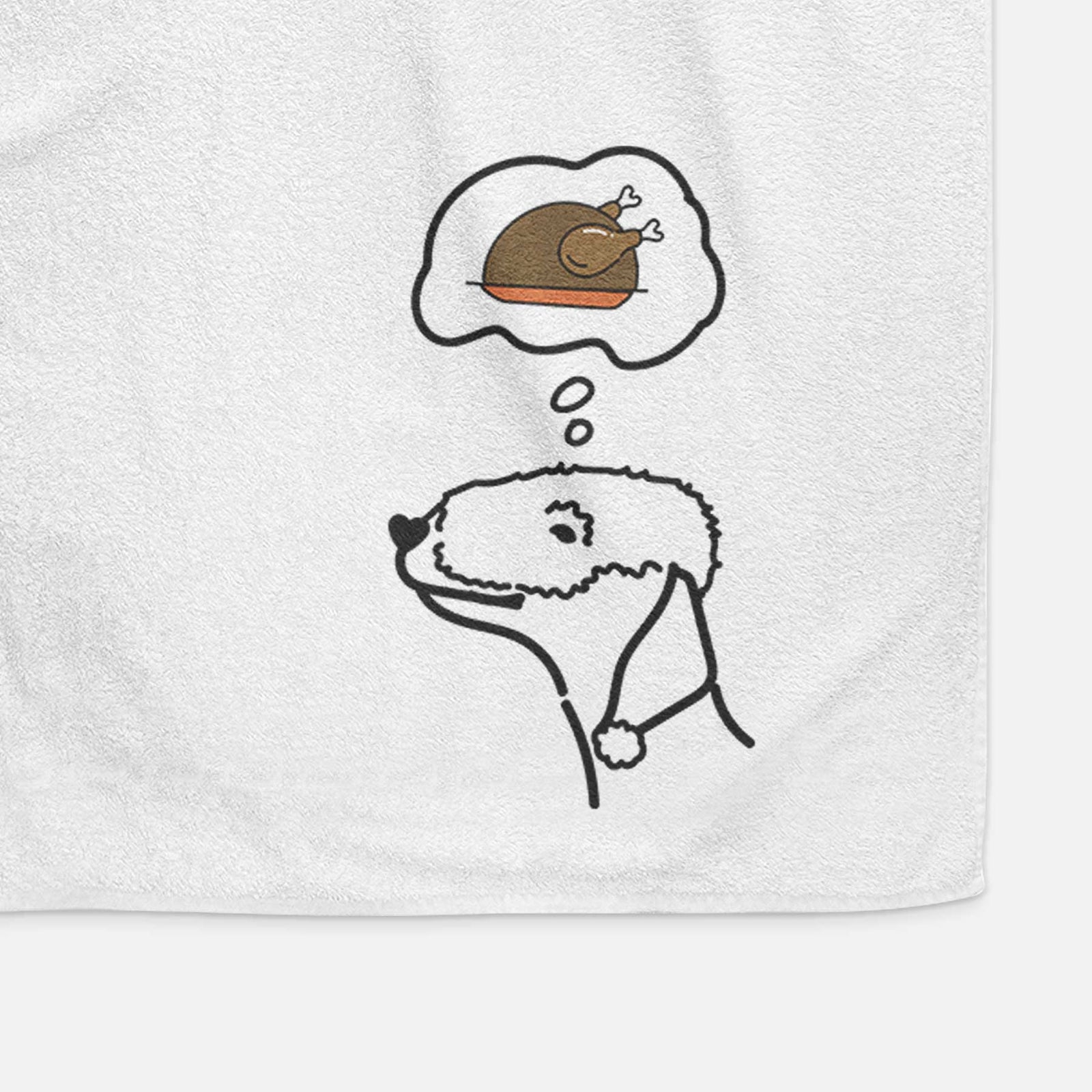 Minimalist line drawing of a Bedlington Terrier with a little turkey on a decorative hand towel