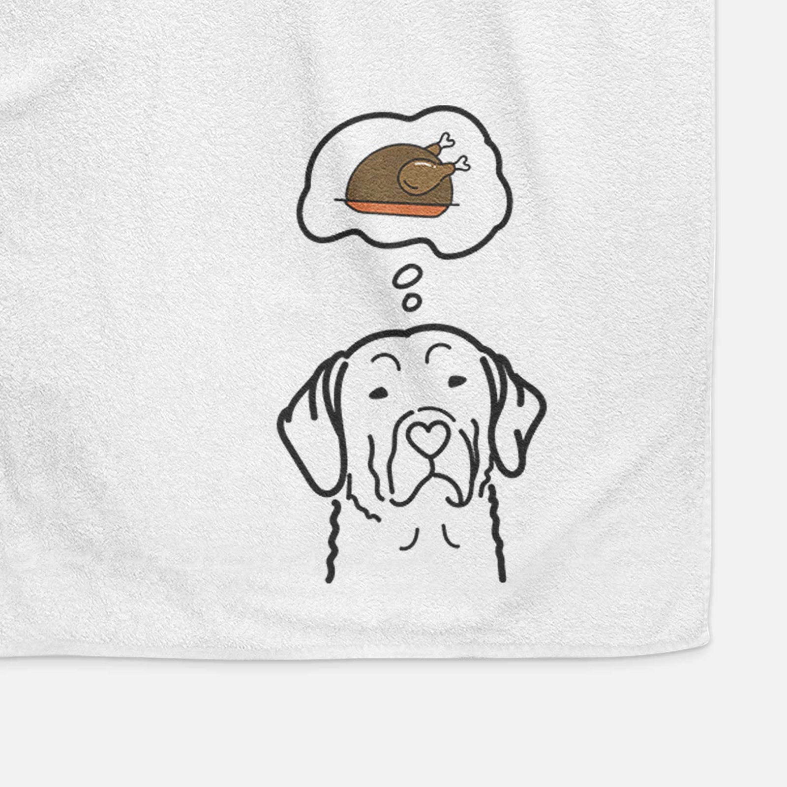 Minimalist line drawing of a Chesapeake Bay Retriever with a little turkey on a decorative hand towel