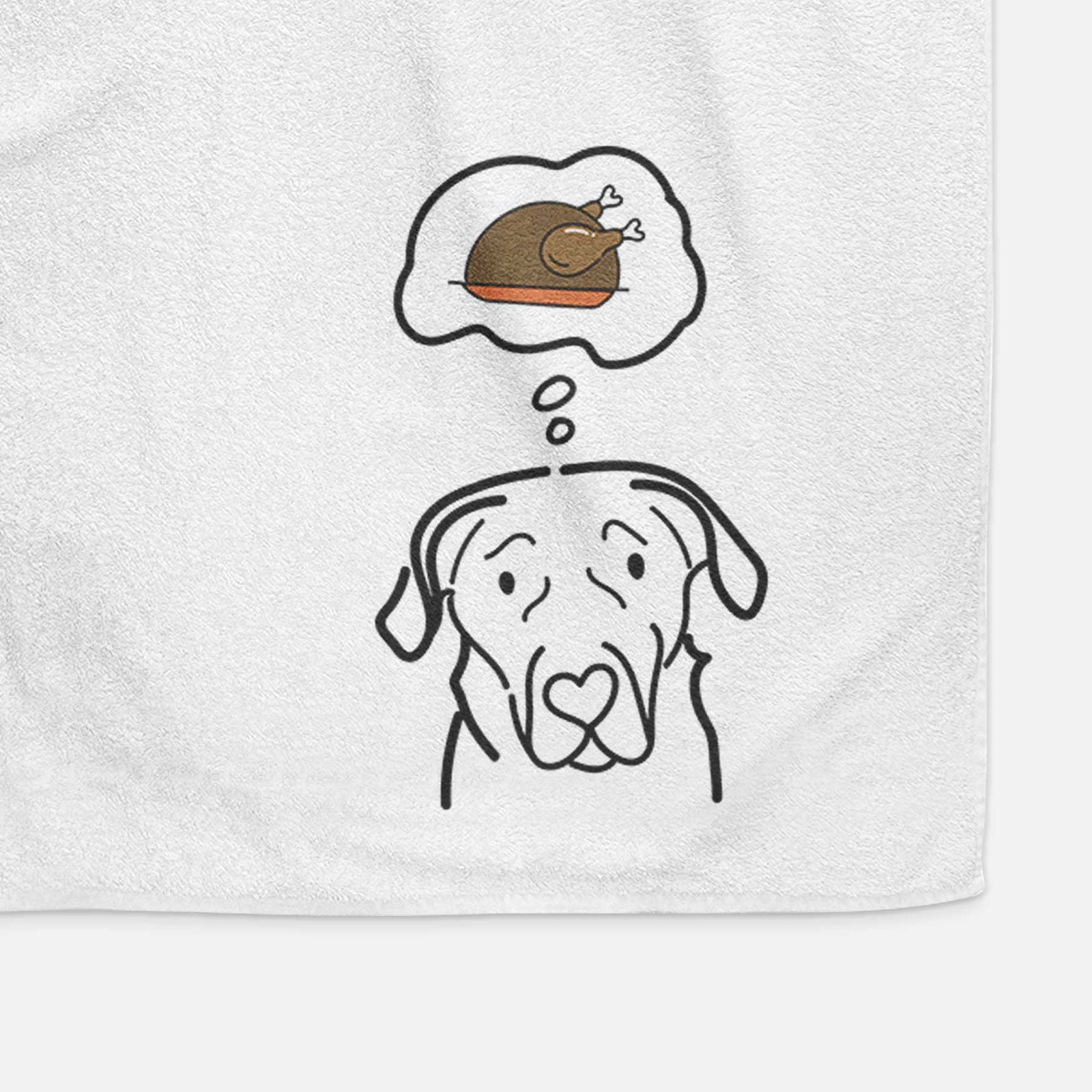 Minimalist line drawing of an English Labrador with a little turkey on a decorative hand towel