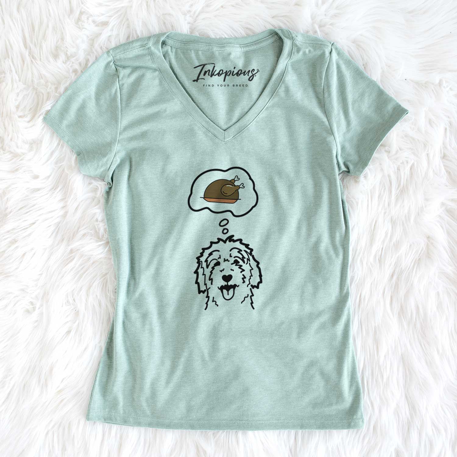 Turkey Thoughts Goldendoodle - Women's V-neck Shirt