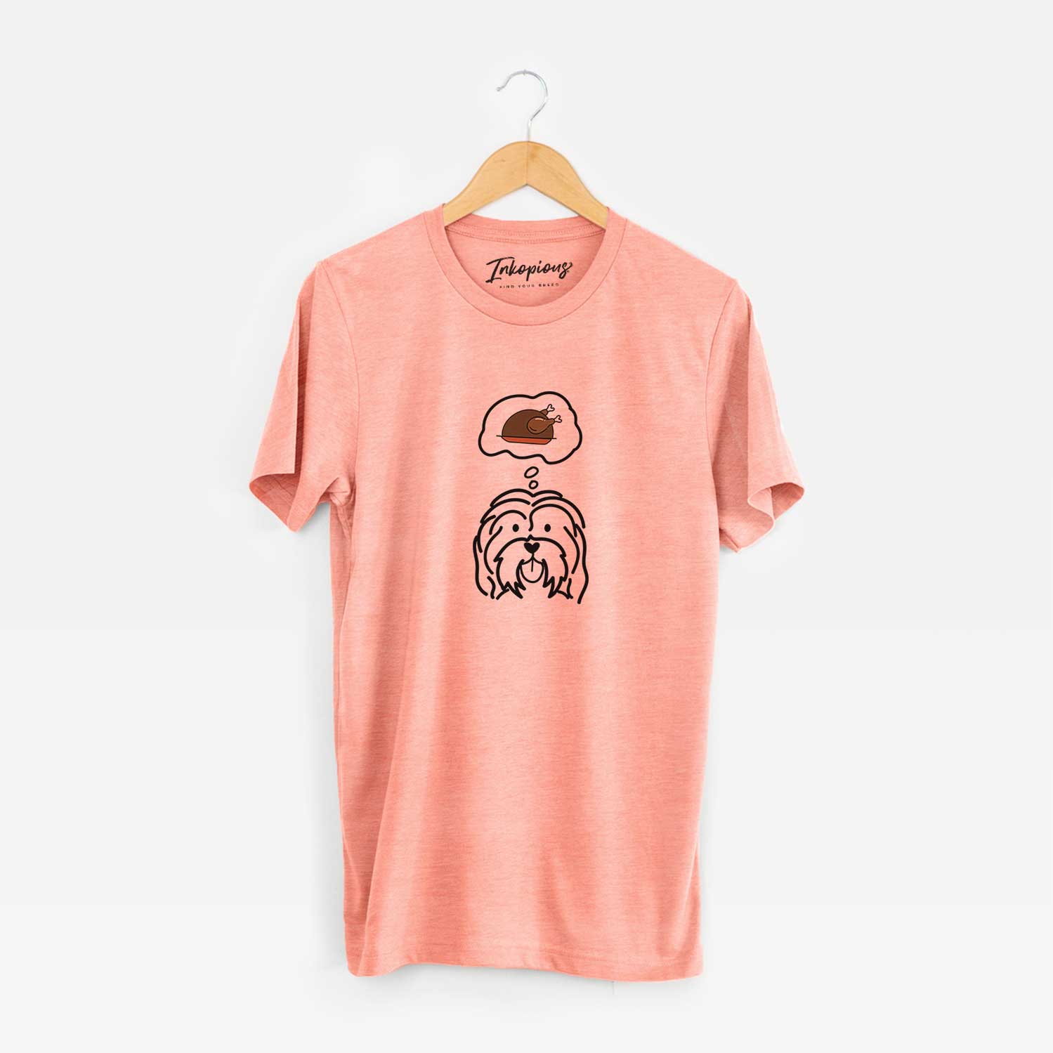 Minimalist line drawing of a Havanese with a little turkey on a Sunset Unisex crewneck
