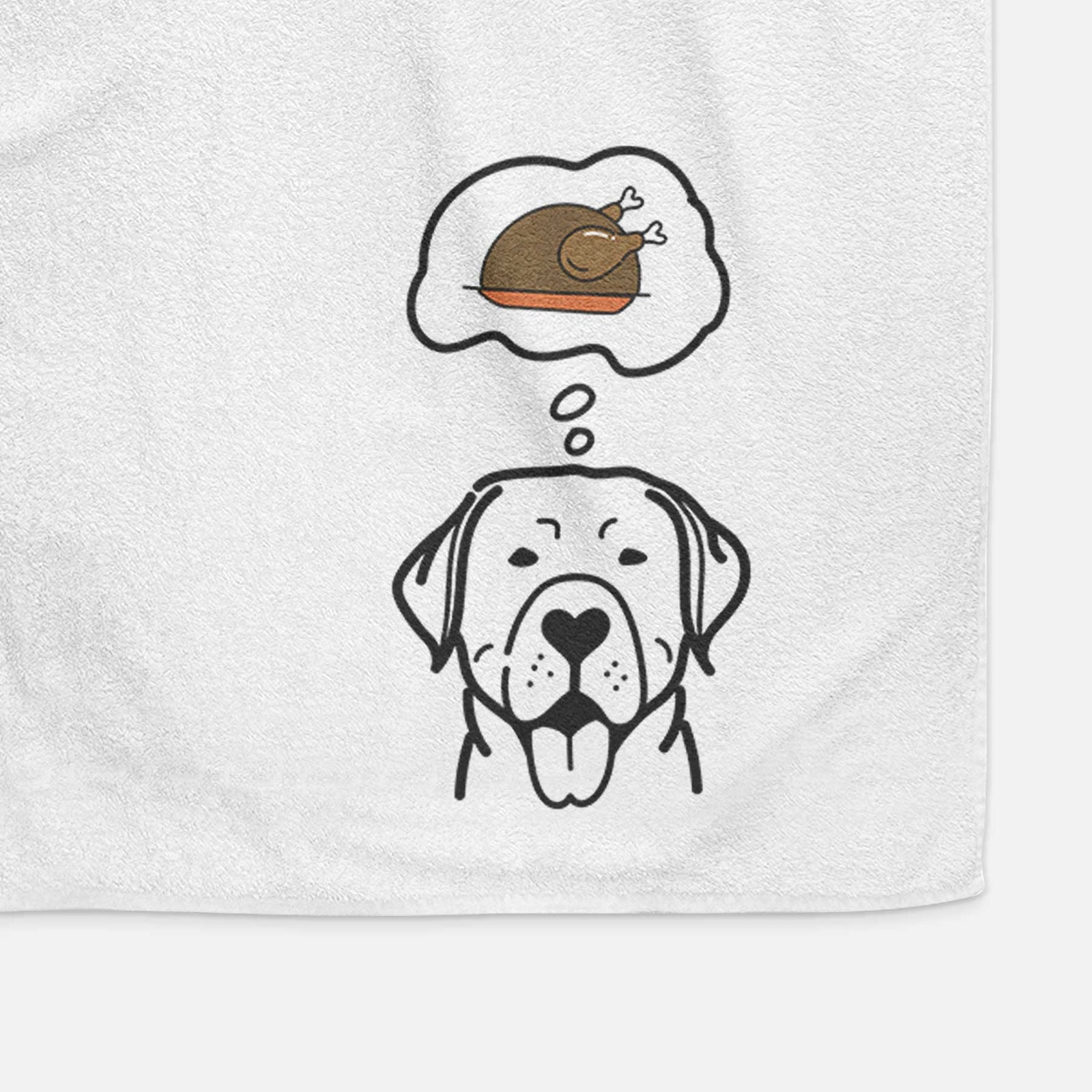 Minimalist line drawing of a Labrador Retriever with a little turkey on a decorative hand towel
