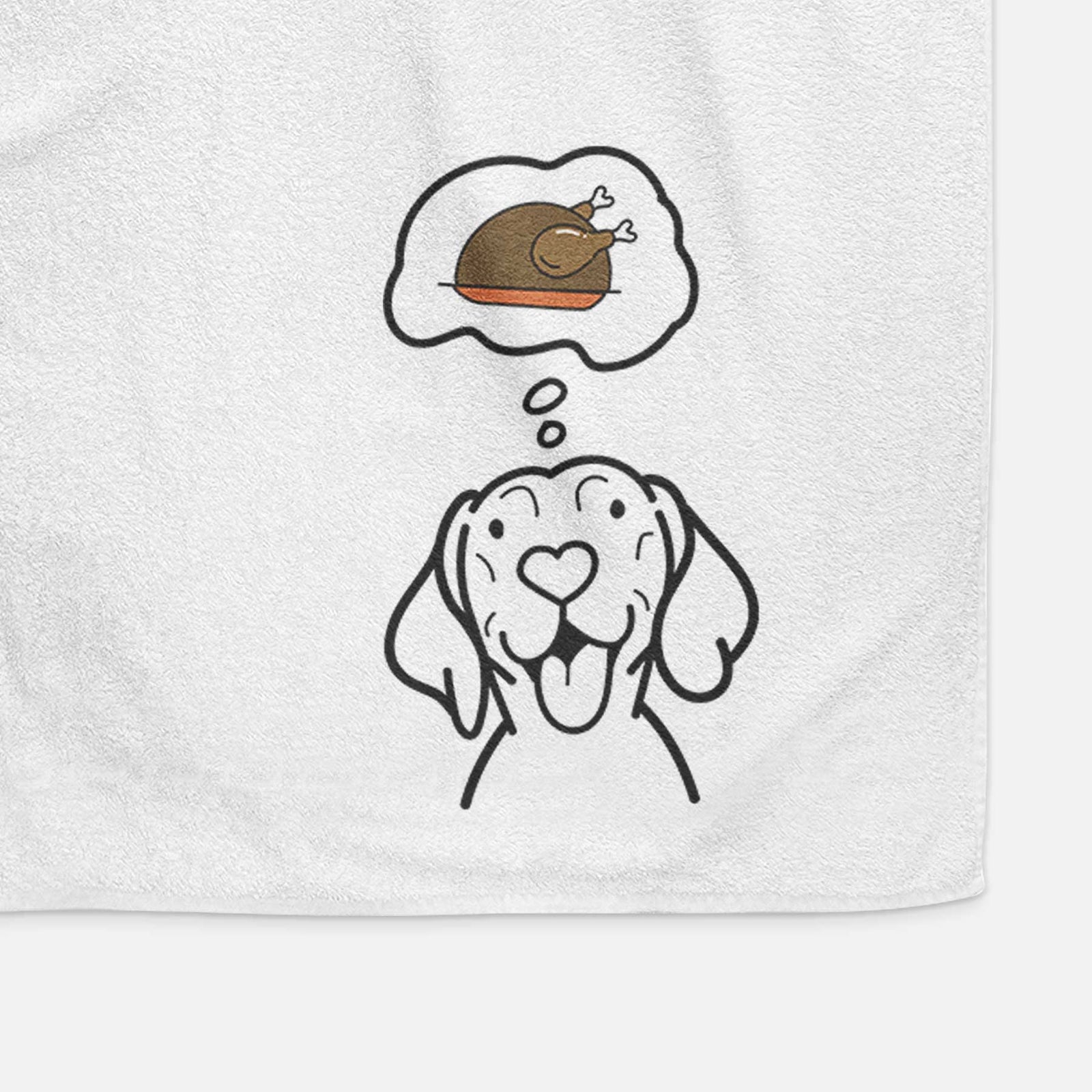 Minimalist line drawing of a Vizsla with a little turkey on a decorative hand towel