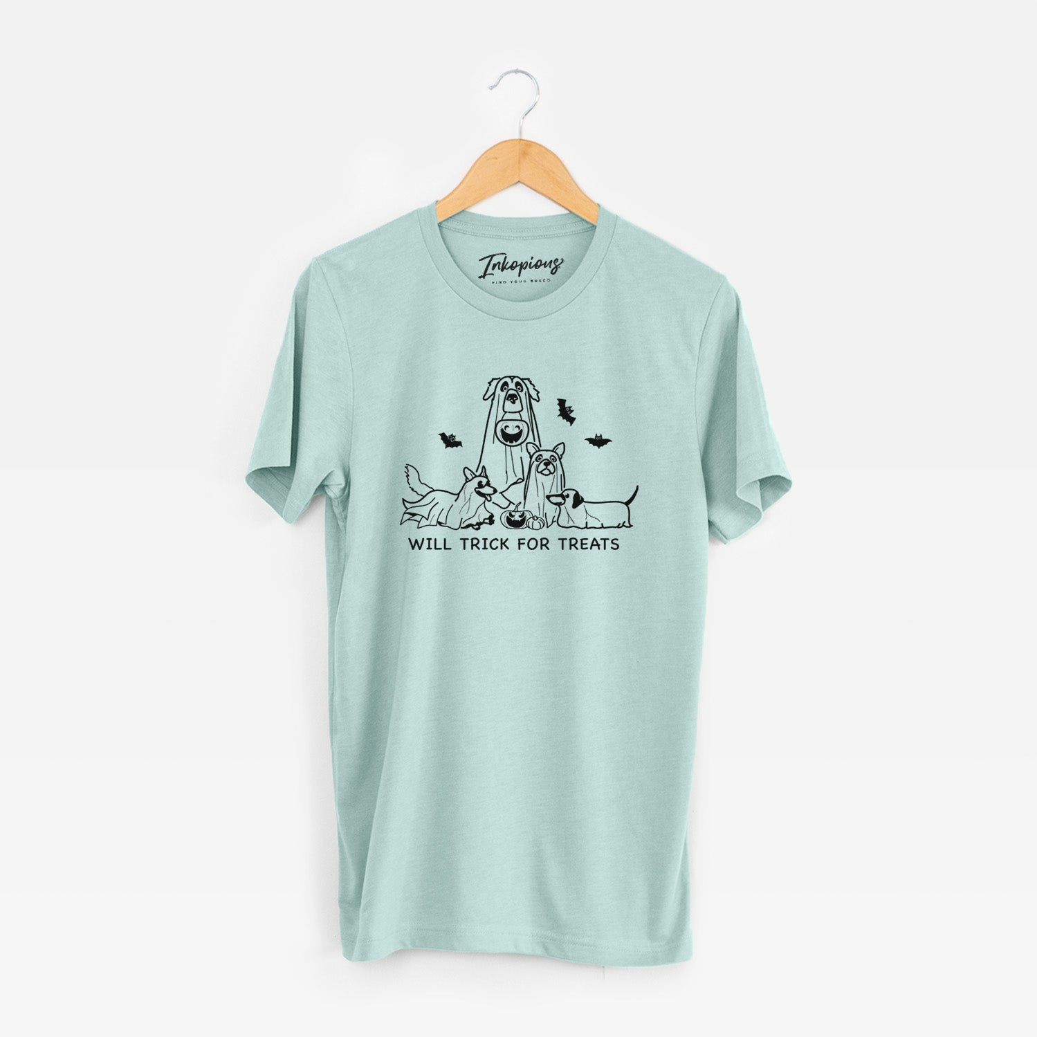 'Ghost Pups' design on a Heather Sage Unisex crewneck