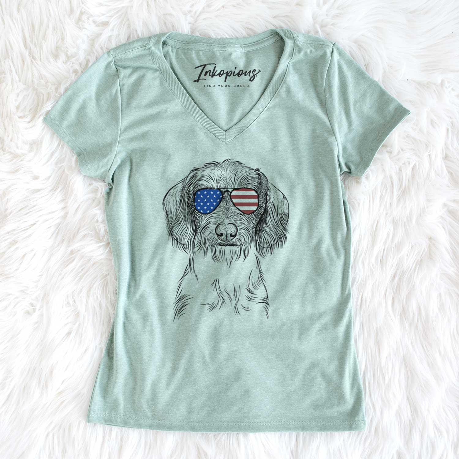 USA Almond the Wirehaired Dachshund - Women's Perfect V-neck Shirt