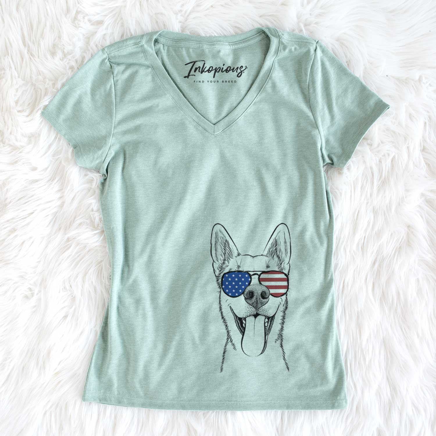 USA Arlo the Husky Shepherd Mix - Women's Perfect V-neck Shirt