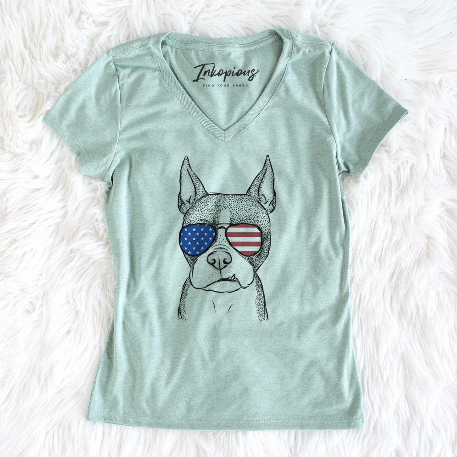 USA Bean the Boston Terrier - Women's Perfect V-neck Shirt