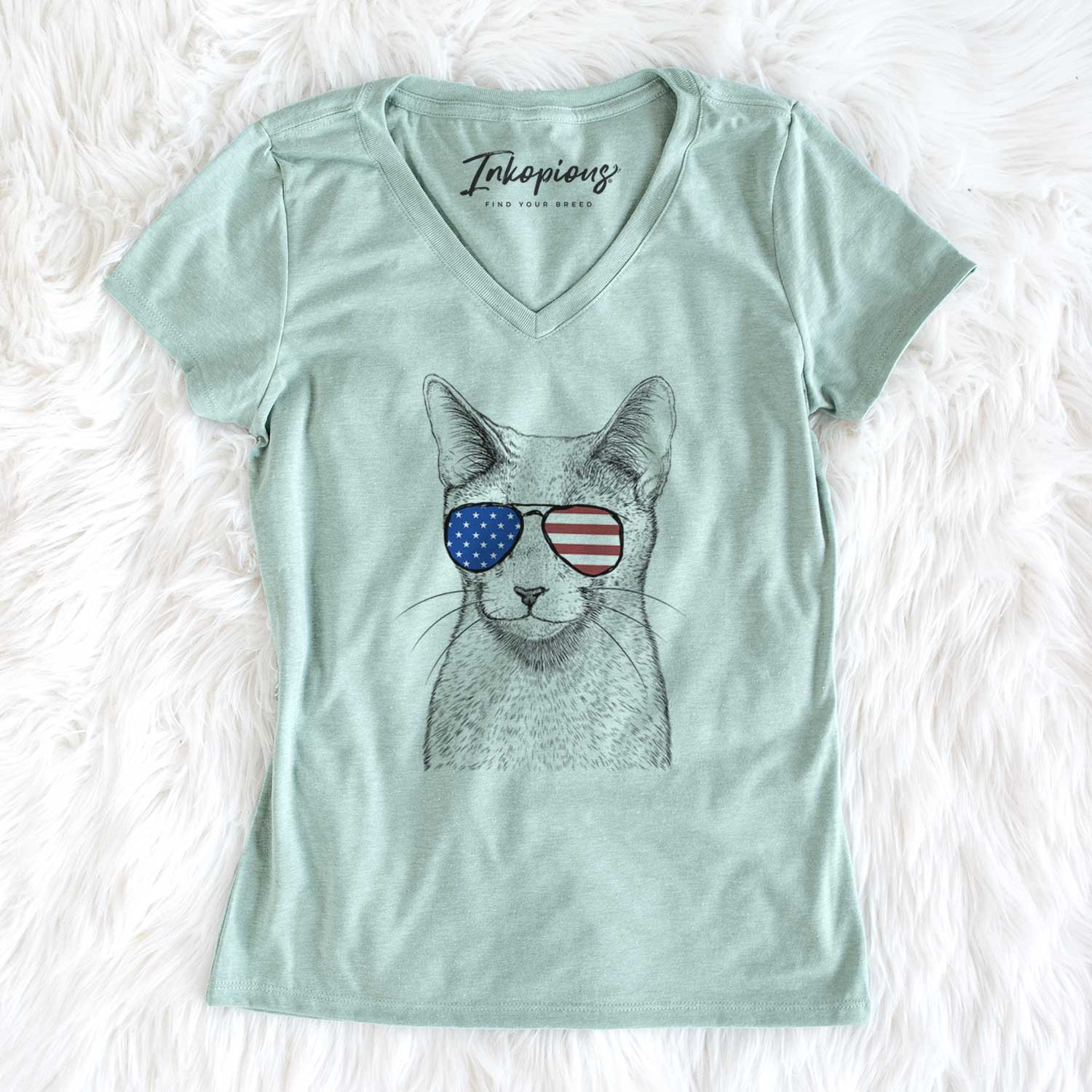 USA Blue the Russsian Blue Cat - Women's Perfect V-neck Shirt