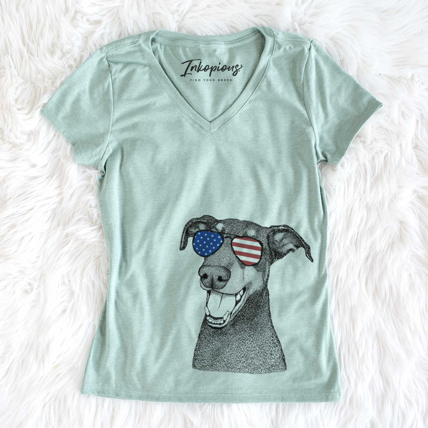 USA Bunnie the Doberman Pinscher - Women's Perfect V-neck Shirt
