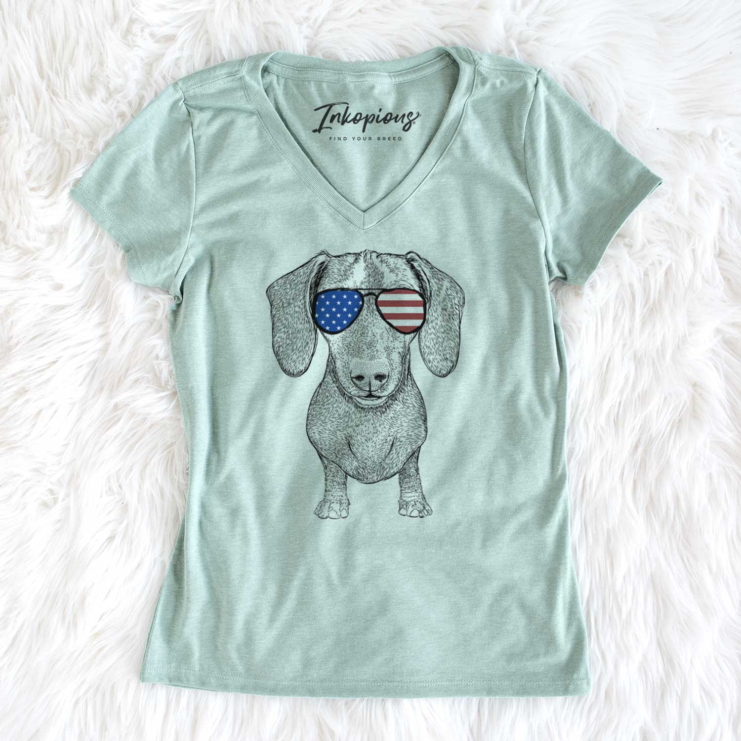 USA Ernie the Mini Dachshund - Women's Perfect V-neck Shirt