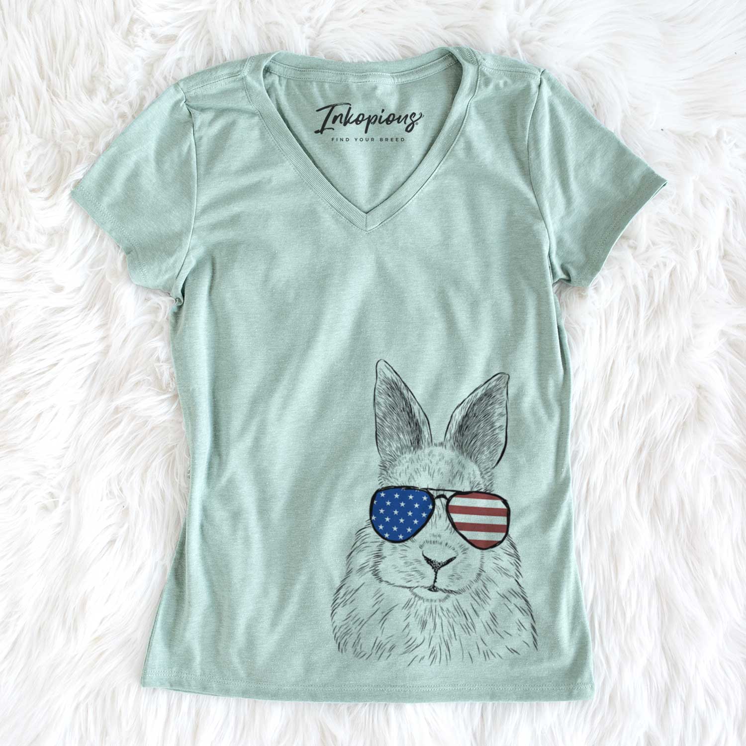 USA Flower the Rex Rabbit - Women's Perfect V-neck Shirt