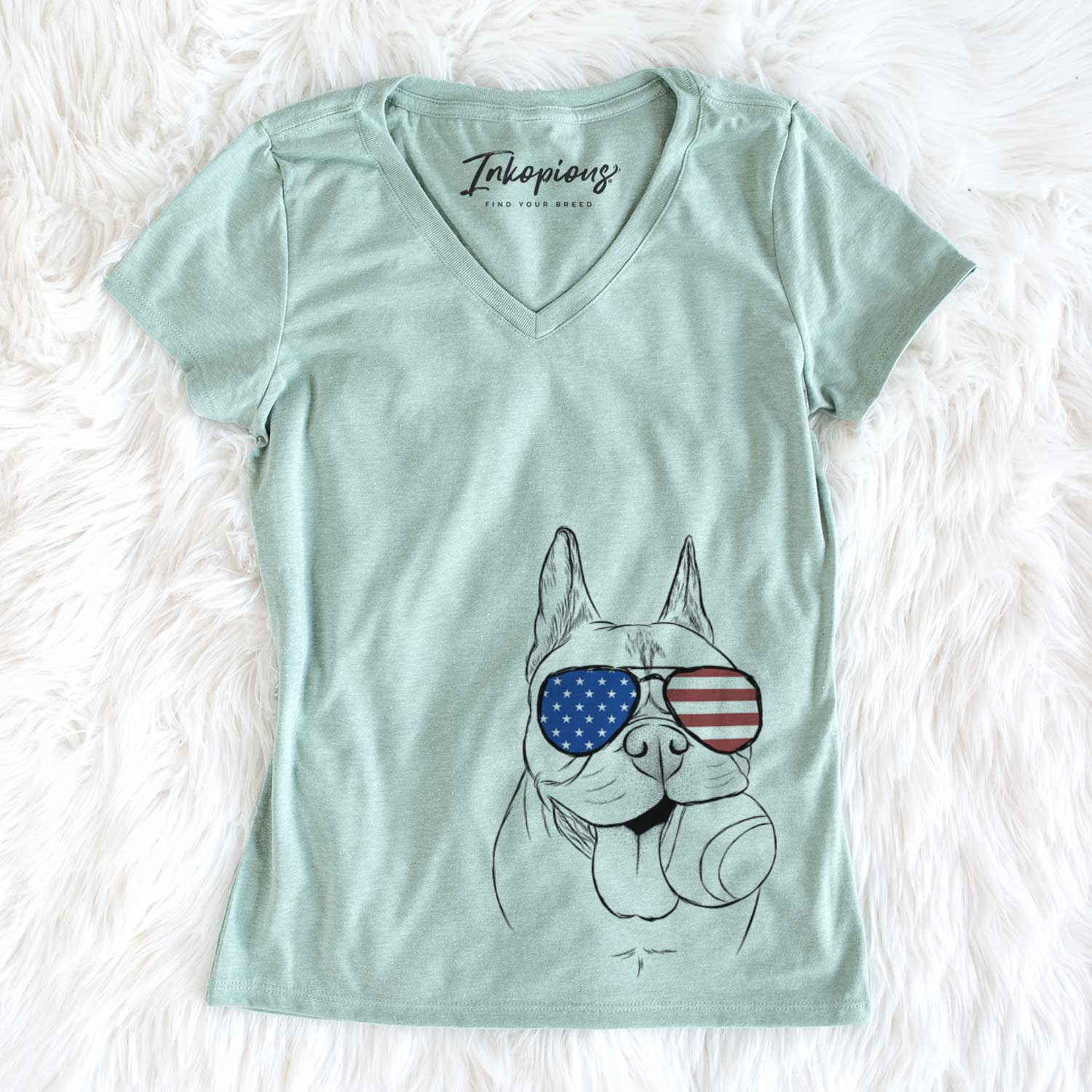 USA Happy Franco the French Bulldog - Women's Perfect V-neck Shirt