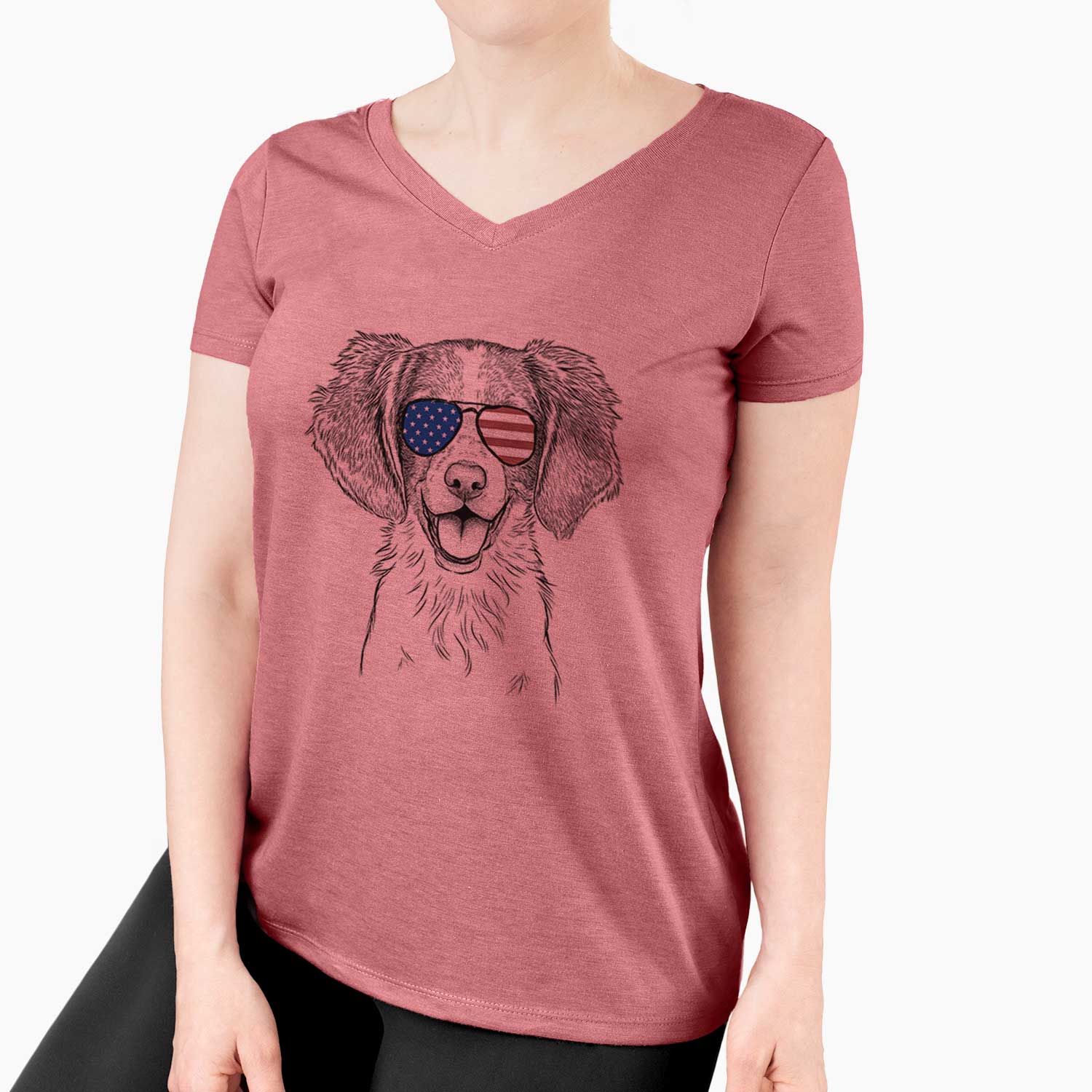 USA Happy Holly the Brittany Spaniel - Women's Perfect V-neck Shirt