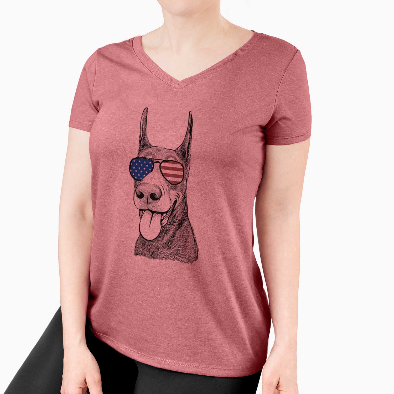 USA Happy Sunny the Doberman Pinscher - Women's Perfect V-neck Shirt