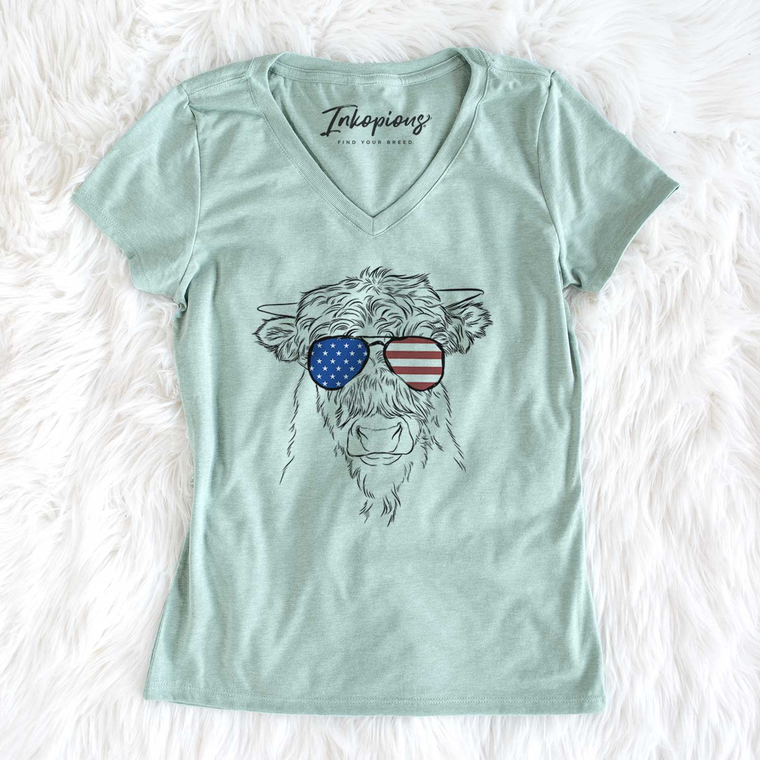 USA Mack the Scottish Highland Cow - Women's Perfect V-neck Shirt
