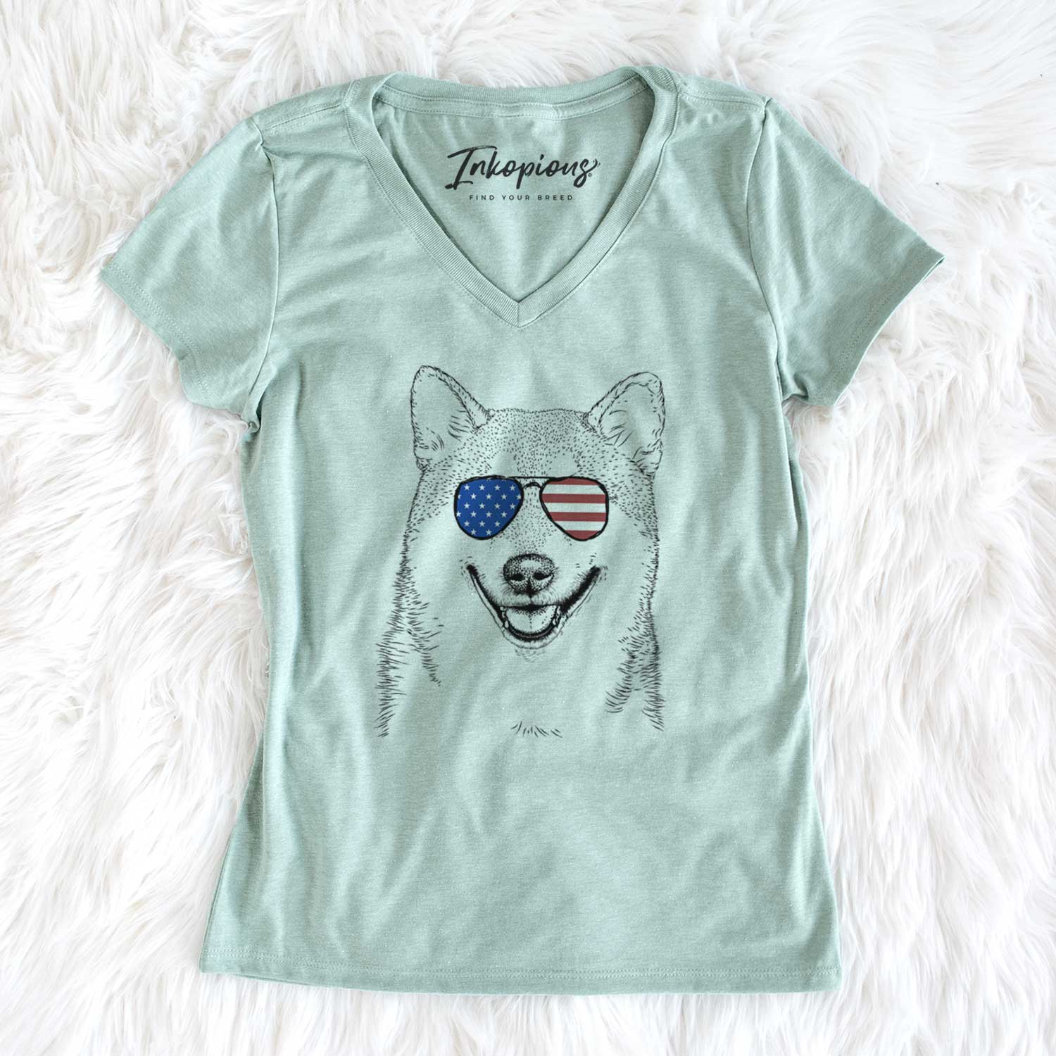 USA Mitsu the Shiba Inu - Women's Perfect V-neck Shirt