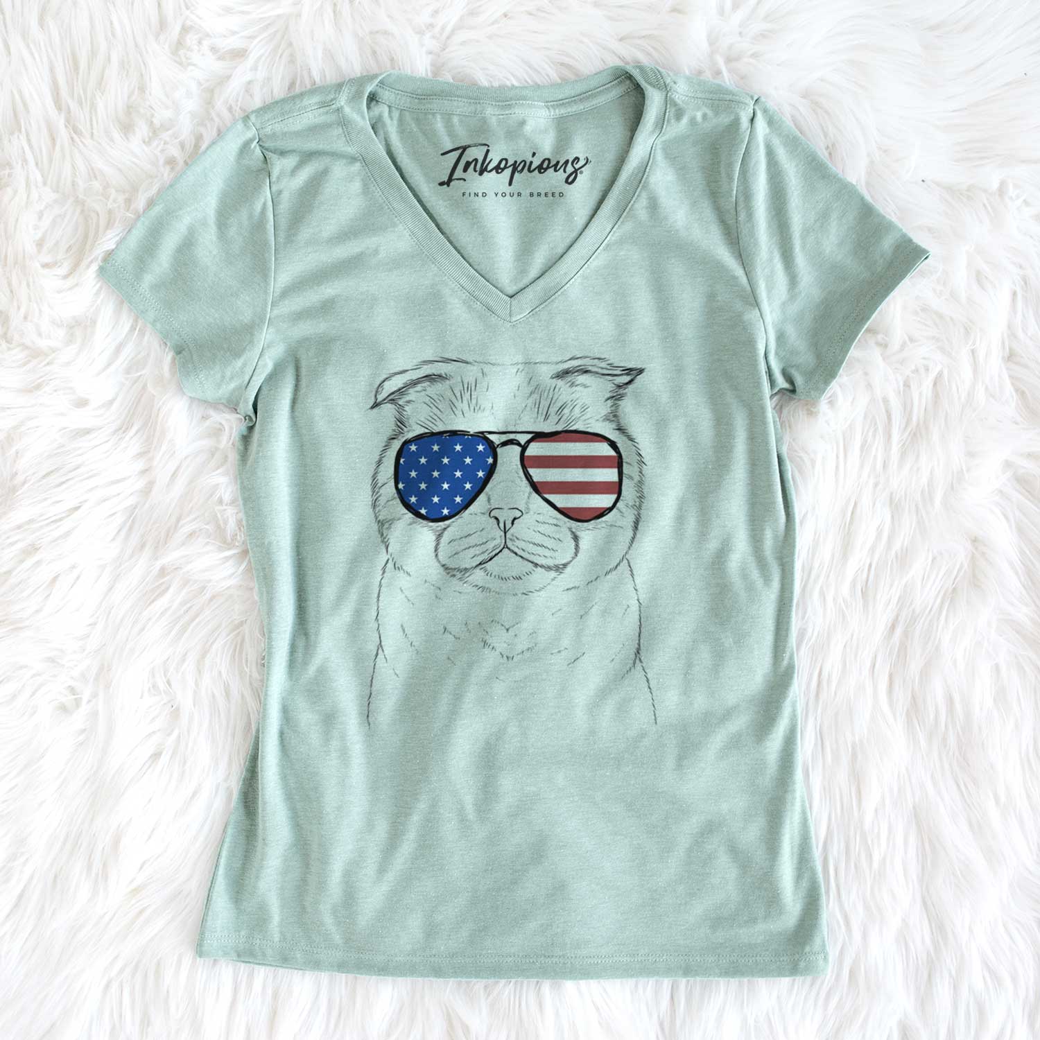 USA Neko the Scottish Fold Cat - Women's Perfect V-neck Shirt