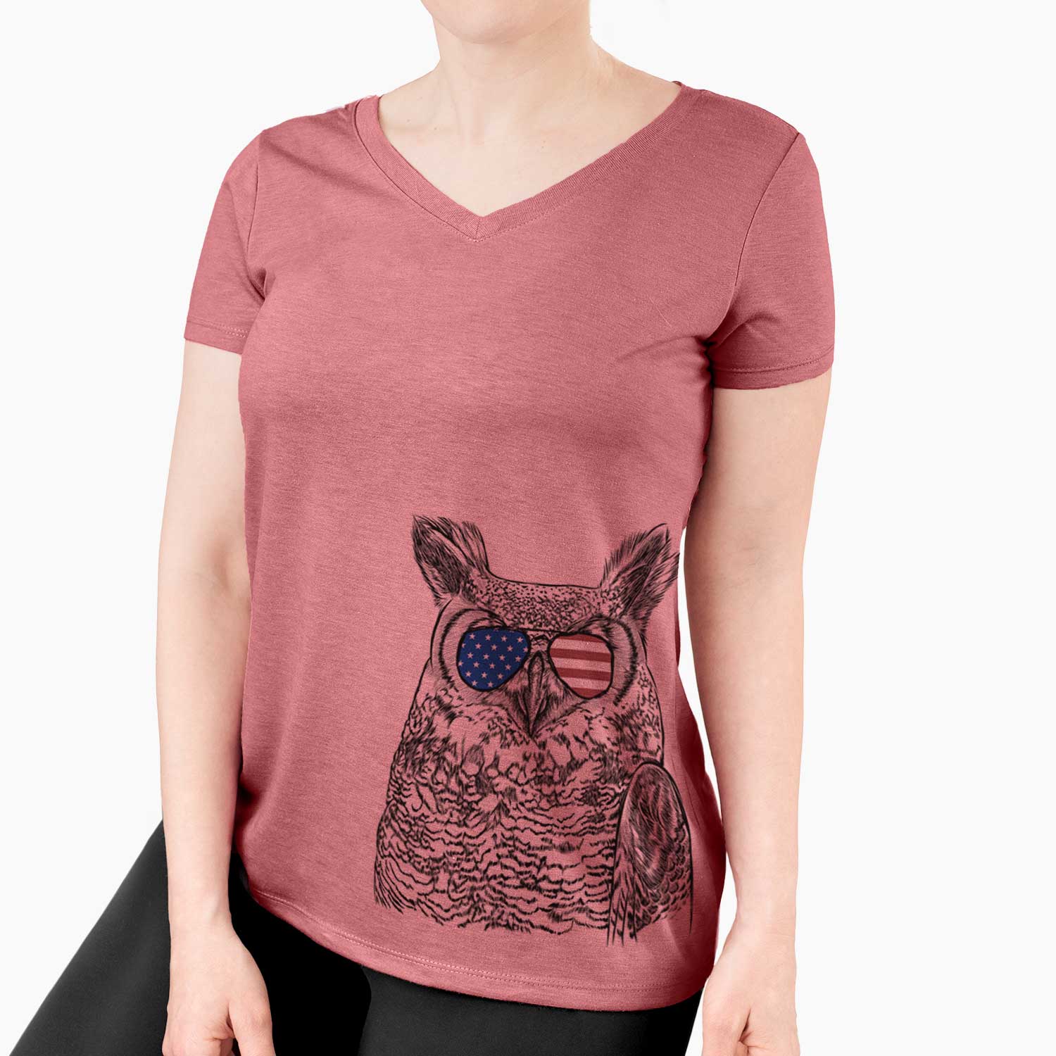 USA Ozwald the Grey Horned Owl - Women's Perfect V-neck Shirt