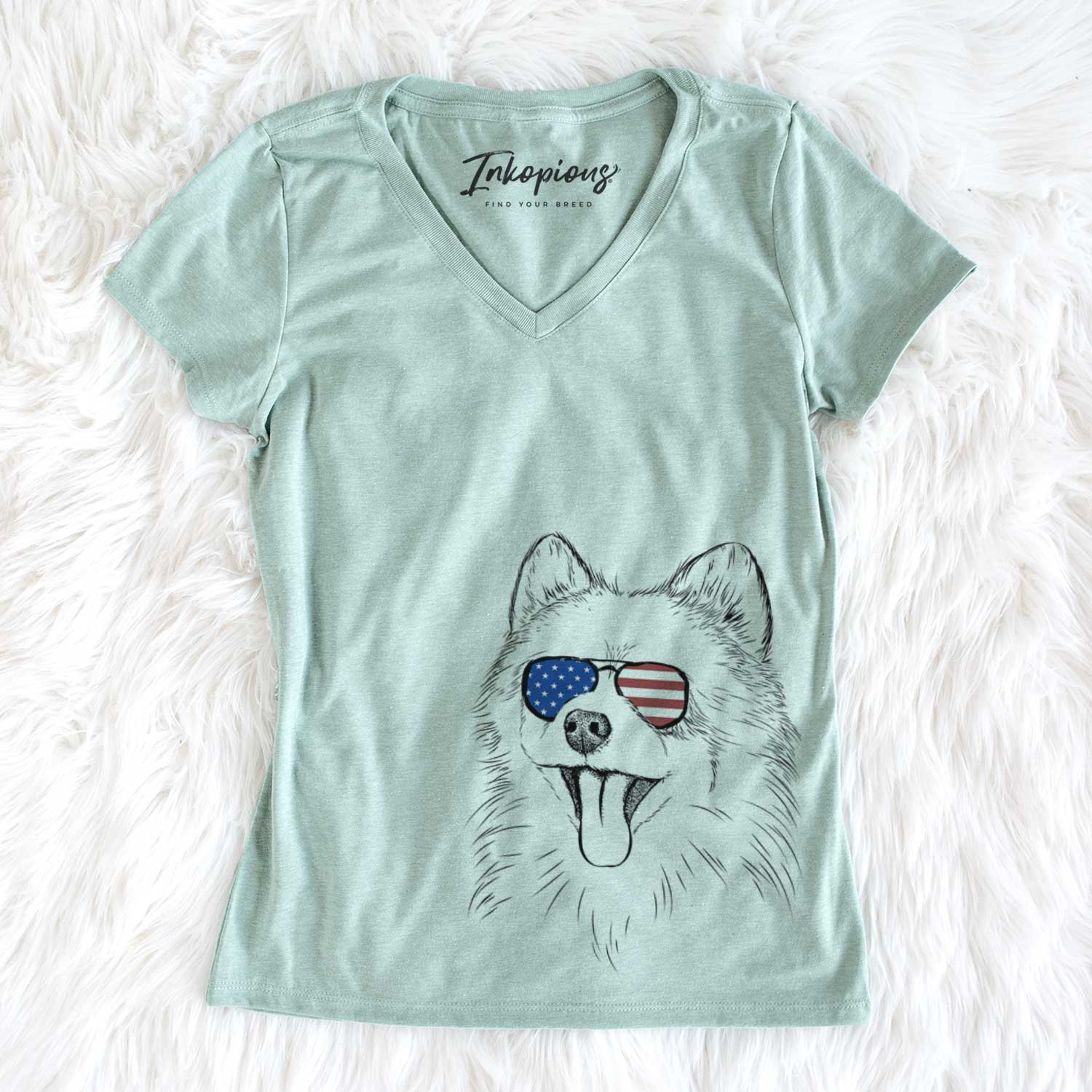 USA Quinn the Pomeranian - Women's Perfect V-neck Shirt