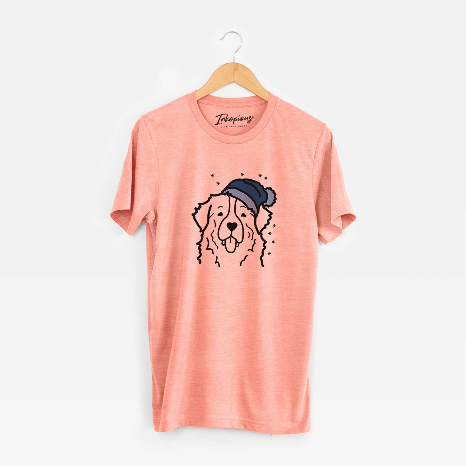 Minimalist line drawing of a Bernese Mountain Dog wearing a winter beanie on a Sunset Unisex crewneck