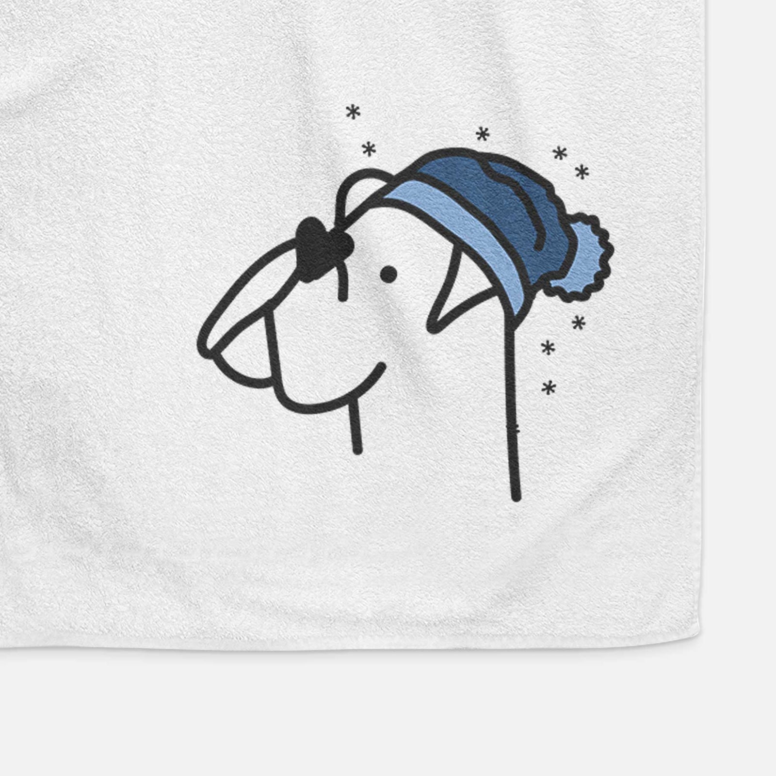Minimalist line drawing of a Boxer wearing a winter beanie on a decorative hand towel
