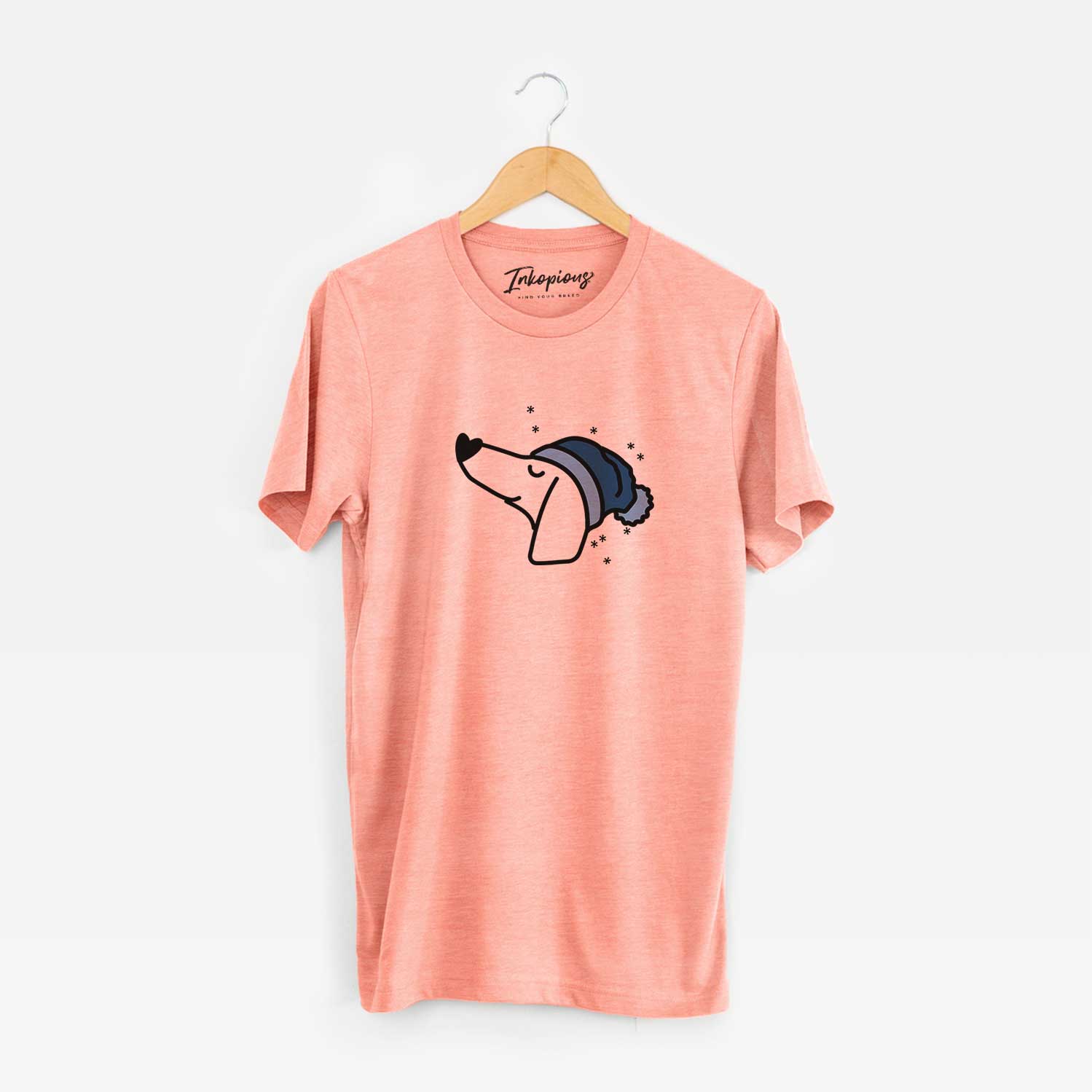 Minimalist line drawing of a Dachshund wearing a winter beanie on a Sunset Unisex crewneck
