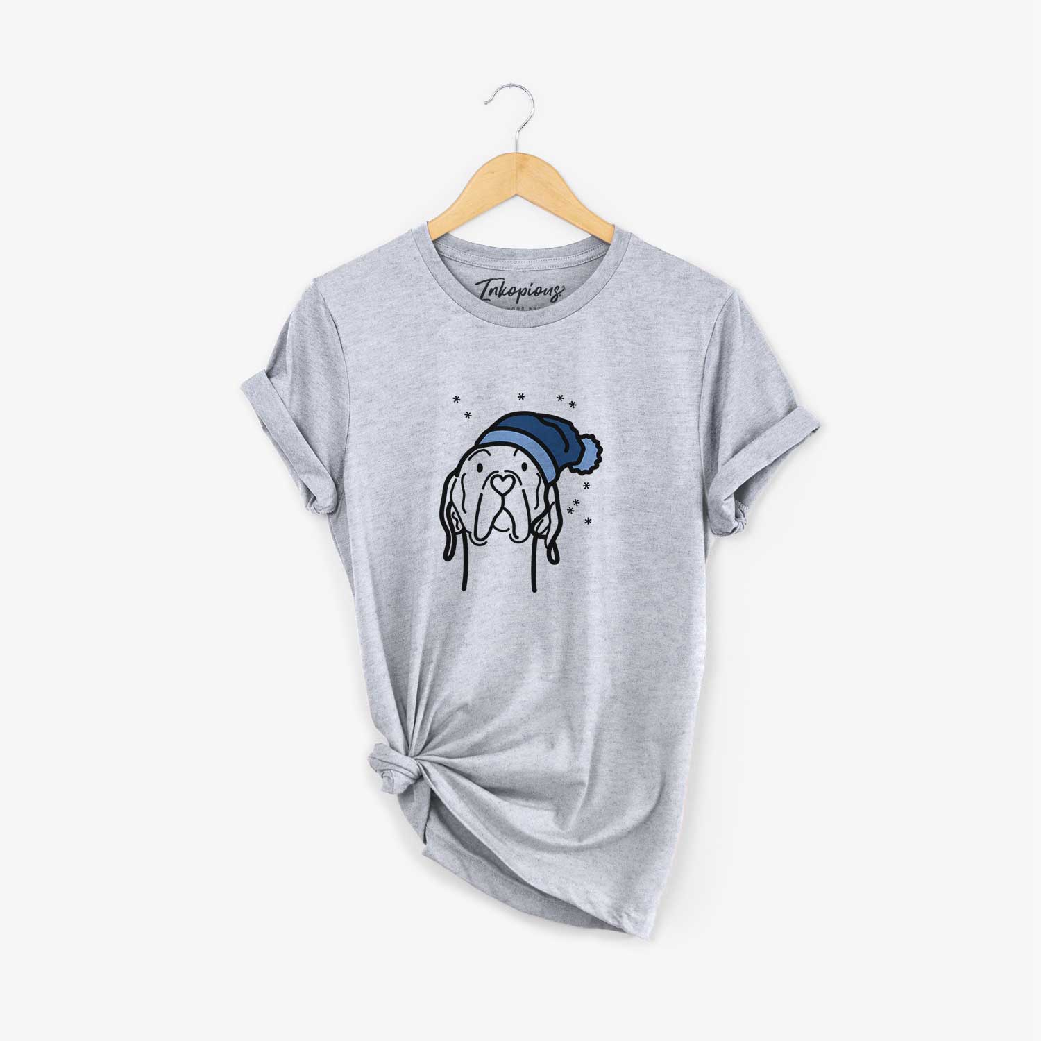 Minimalist line drawing of an English Pointer wearing a winter beanie on a Grey Unisex crewneck