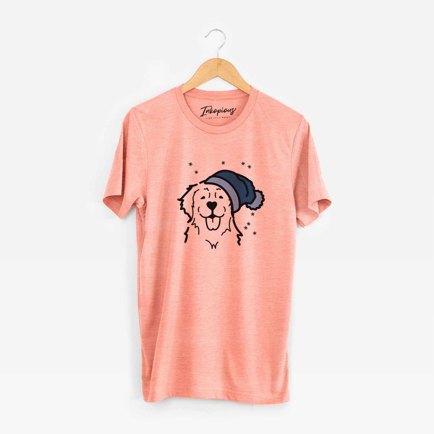 Minimalist line drawing of a Golden Retriever wearing a winter beanie on a Sunset Unisex crewneck