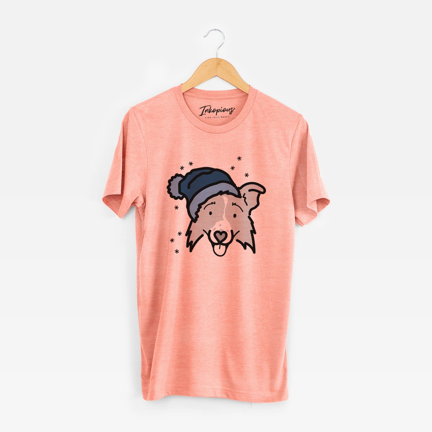 Minimalist line drawing of Jam the Border Collie 2.0 wearing a winter beanie on a Sunset Unisex crewneck