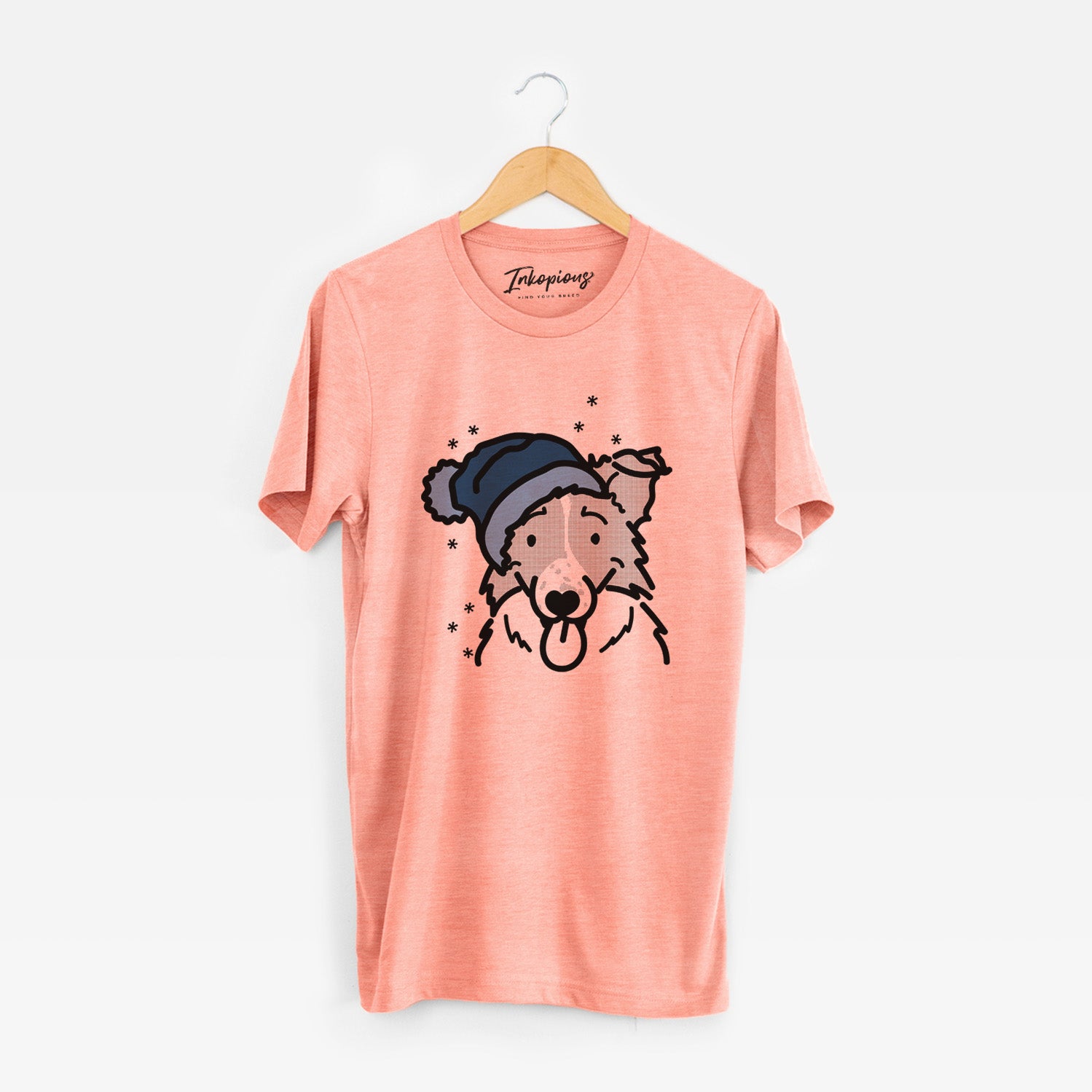 Minimalist line drawing of Jam the Border Collie wearing a winter beanie on a Sunset Unisex crewneck