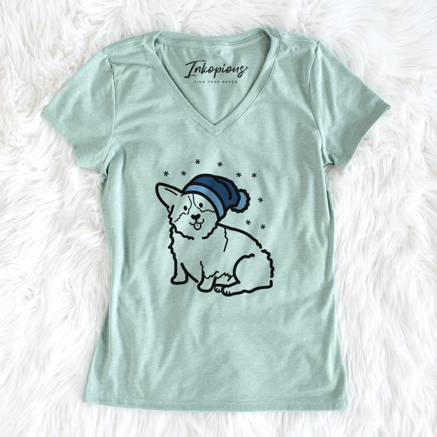 Frosty Pembroke Welsh Corgi - Millie - Women's V-neck Shirt