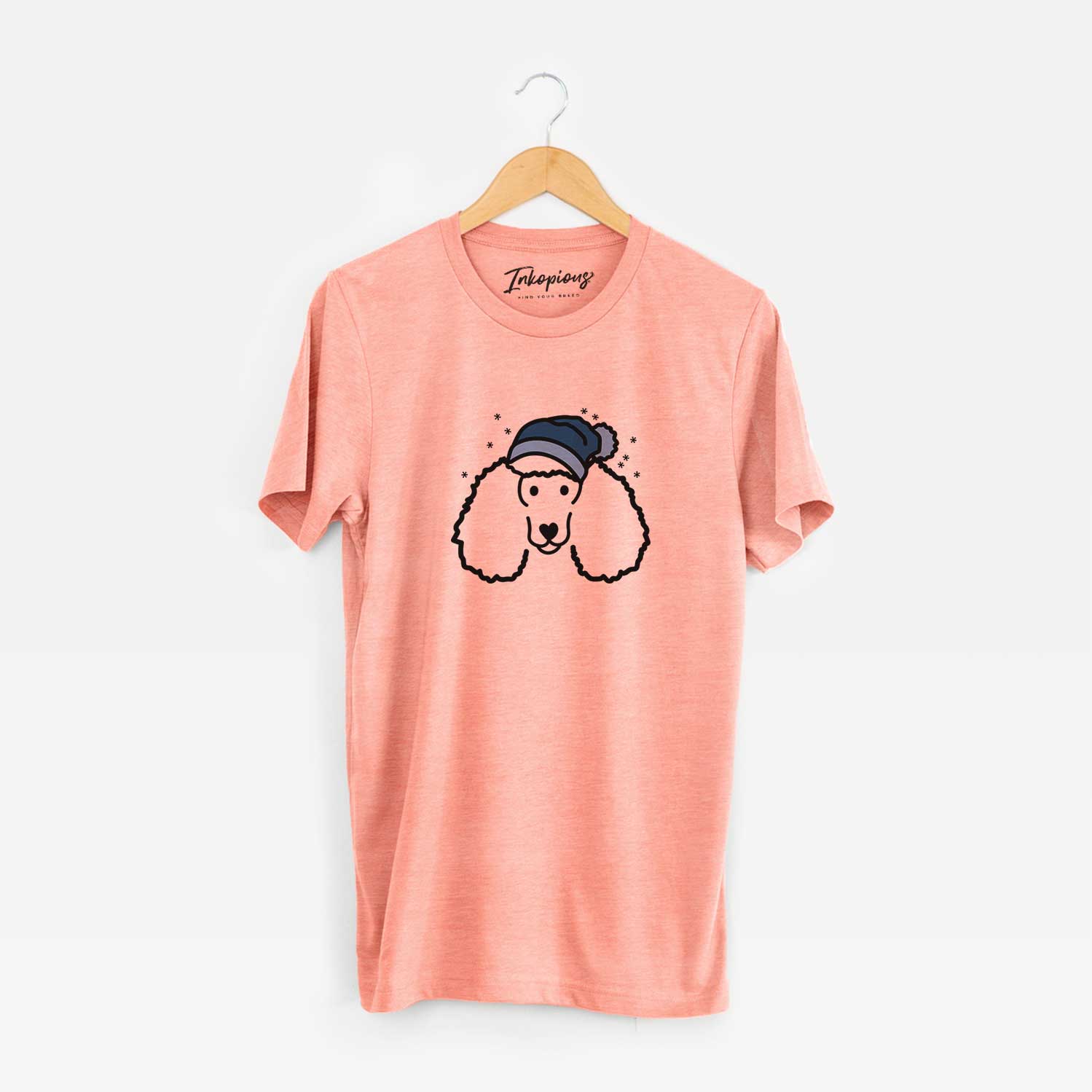 Minimalist line drawing of a Poodle wearing a winter beanie on a Sunset Unisex crewneck