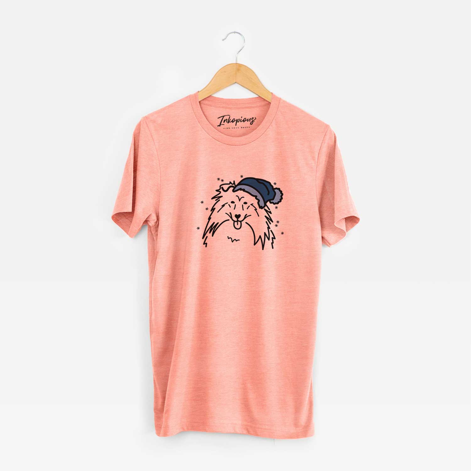 Minimalist line drawing of a Rough Collie wearing a winter beanie on a Sunset Unisex crewneck