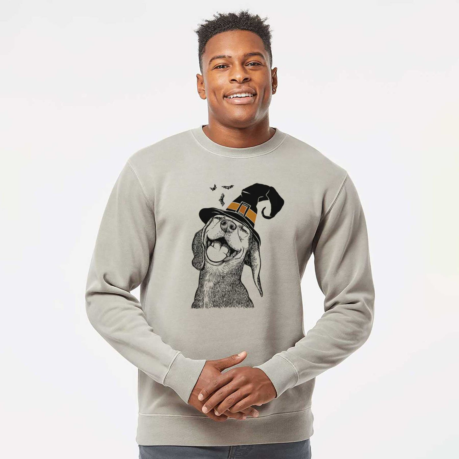 Witch Belle the Hound Mix - Unisex Pigment Dyed Crew Sweatshirt