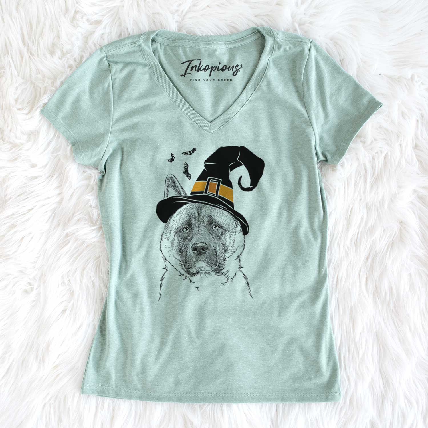 Witch Bo the American Akita - Women's V-neck Shirt